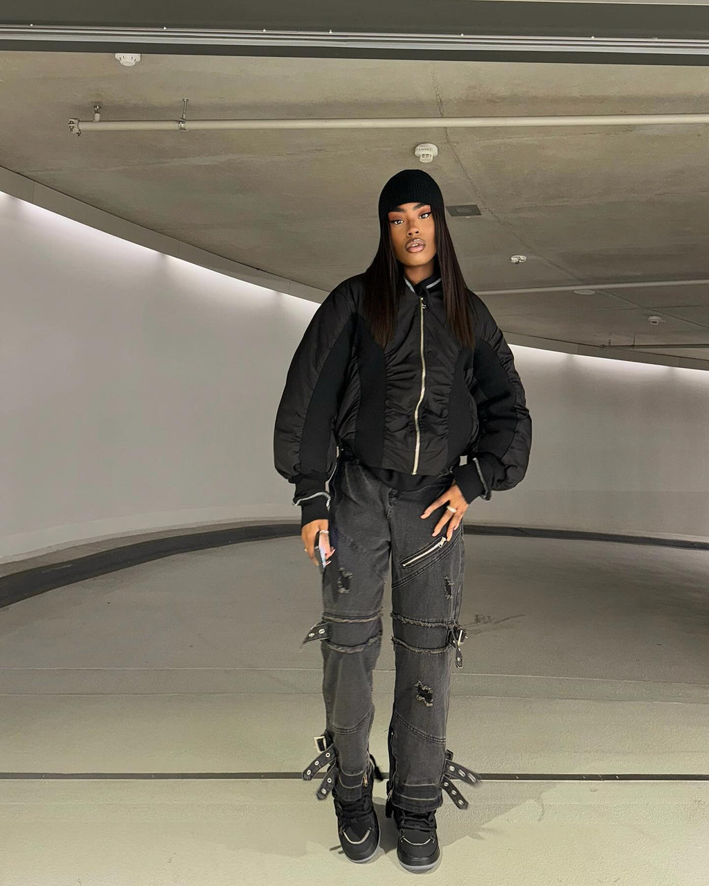 BLACK CHUNKY SNEAKERS ROUND TOE HIGH SP230531DF35