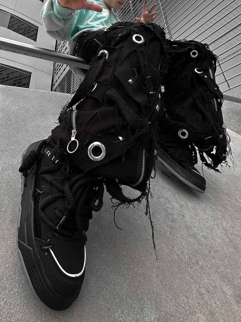 BLACK CHUNKY SNEAKERS ROUND TOE HIGH SP230531DF35