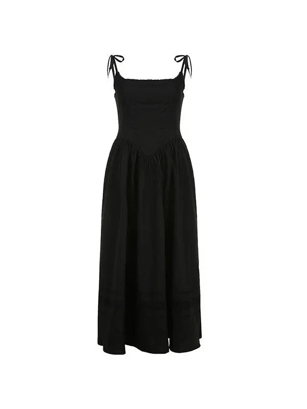 BLACK CORSET-STYLE DRESS WITH VERSATILE LONG DESIGN