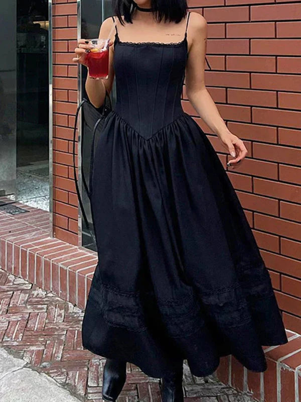 BLACK CORSET-STYLE DRESS WITH VERSATILE LONG DESIGN