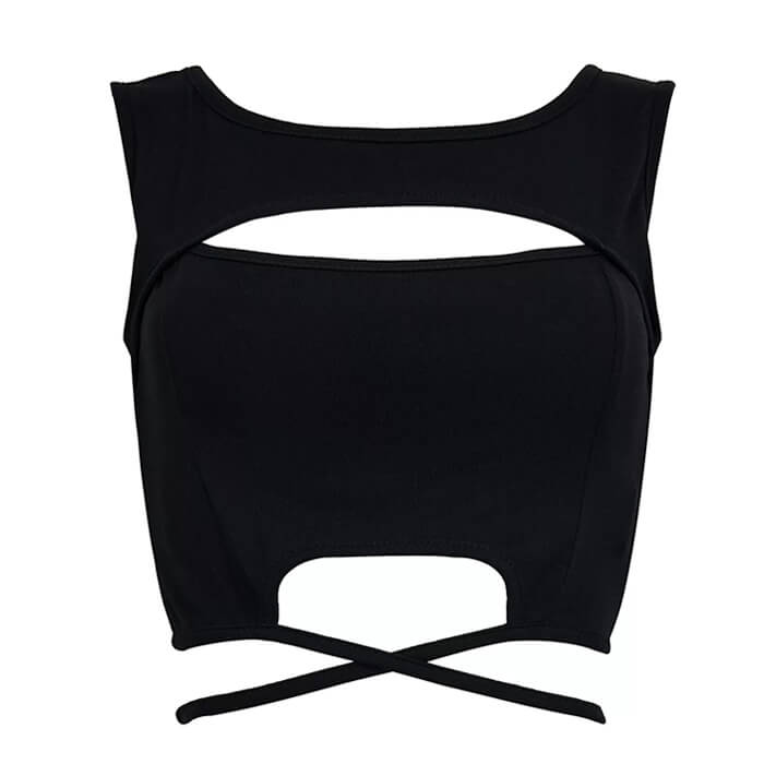 BLACK CUT-OUT CROP TOP FOR WOMEN ONLINE FASHION