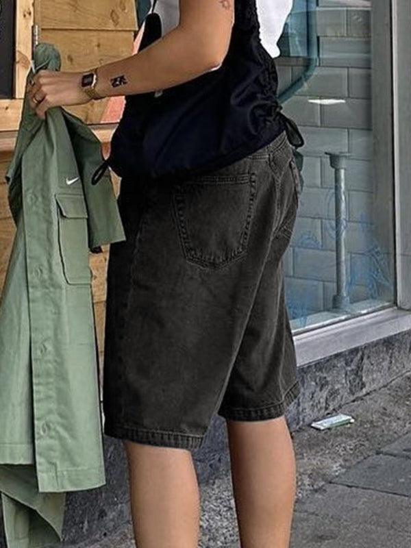 BLACK DENIM BERMUDA SHORTS - STRAIGHT LEG DENIM SHORTS