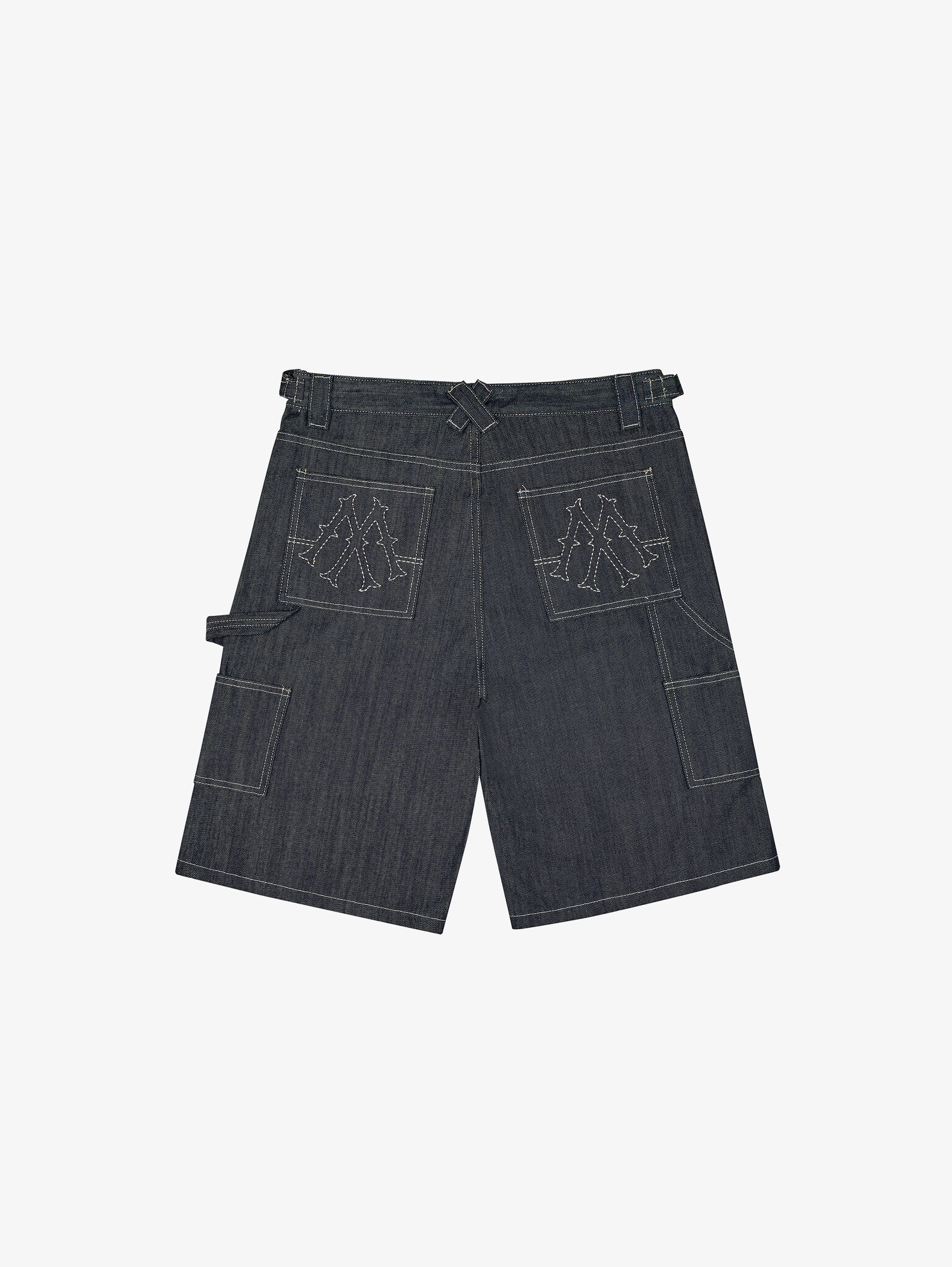 BLACK DENIM CARPENTER SHORTS - RAW BLUE DENIM STYLE