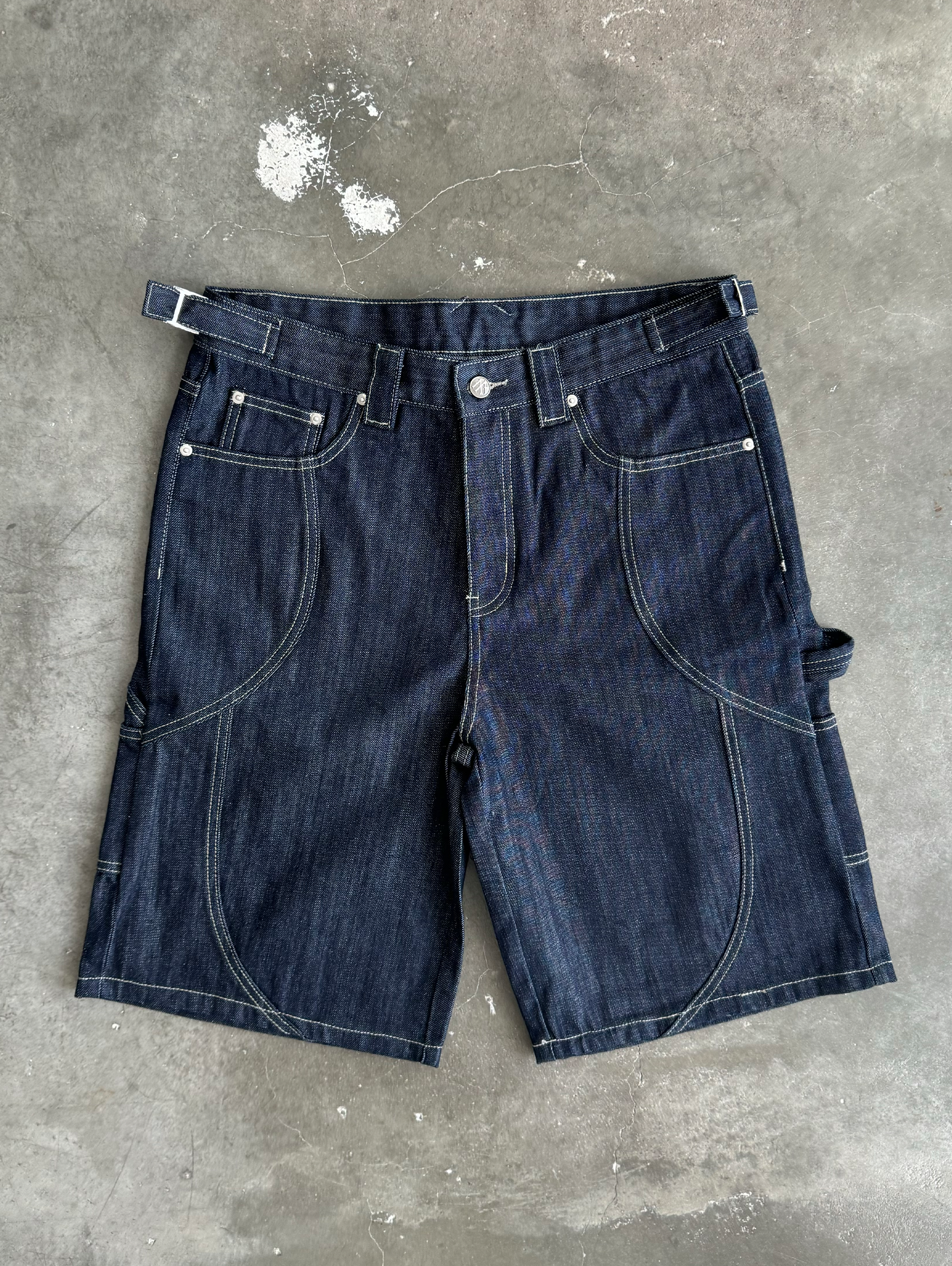BLACK DENIM CARPENTER SHORTS - RAW BLUE DENIM STYLE