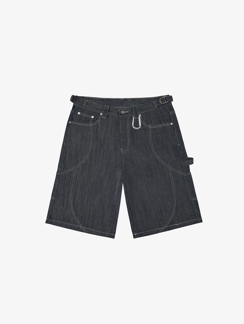 BLACK DENIM CARPENTER SHORTS - RAW BLUE DENIM STYLE