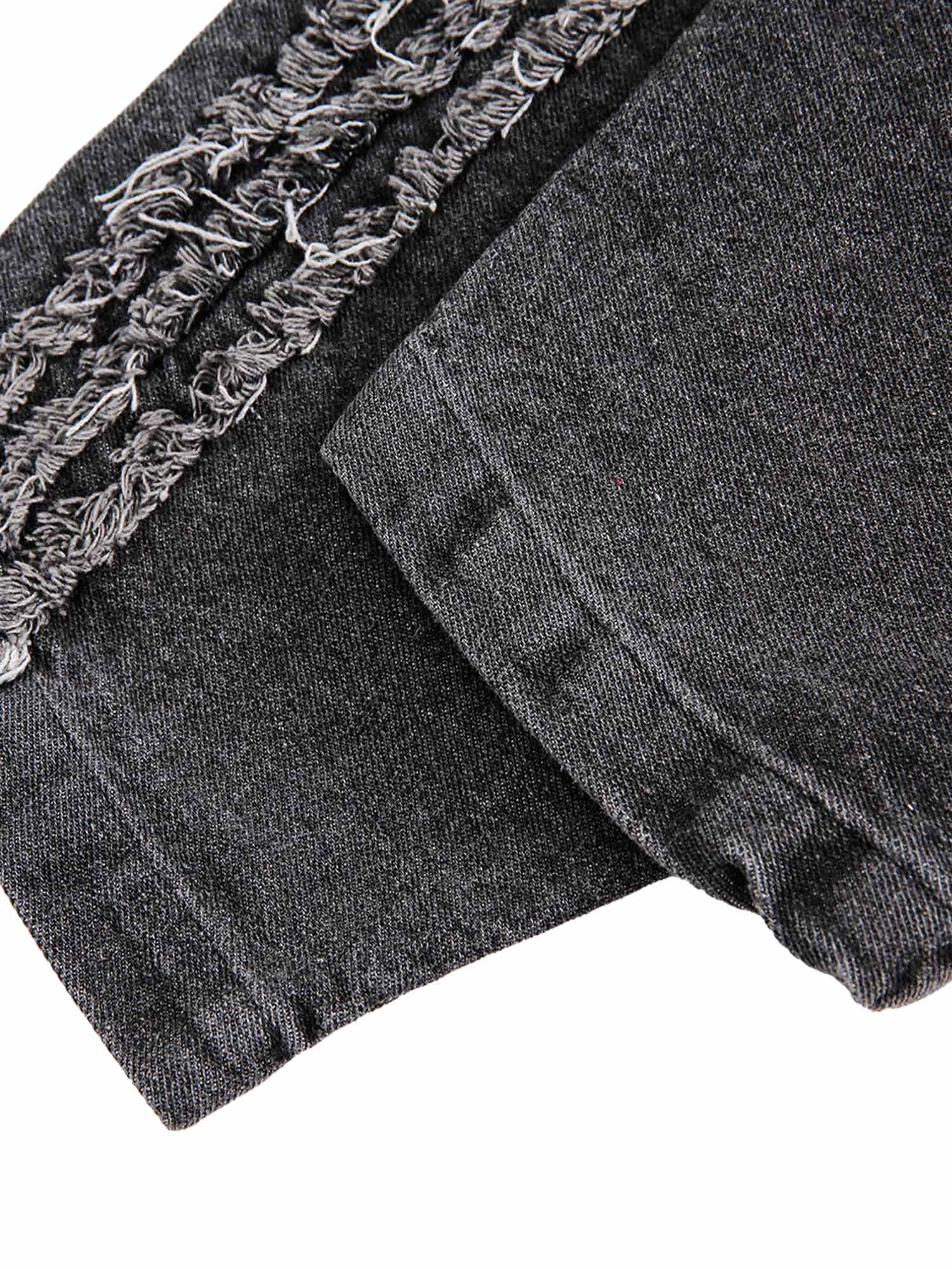 BLACK DENIM HOODIE WITH 03 GRAPHIC LONG SLEEVE HALF PLACKET DESIGN