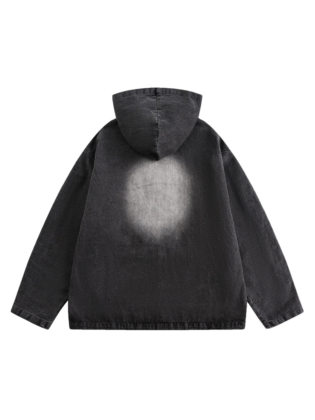 BLACK DENIM HOODIE WITH 03 GRAPHIC LONG SLEEVE HALF PLACKET DESIGN