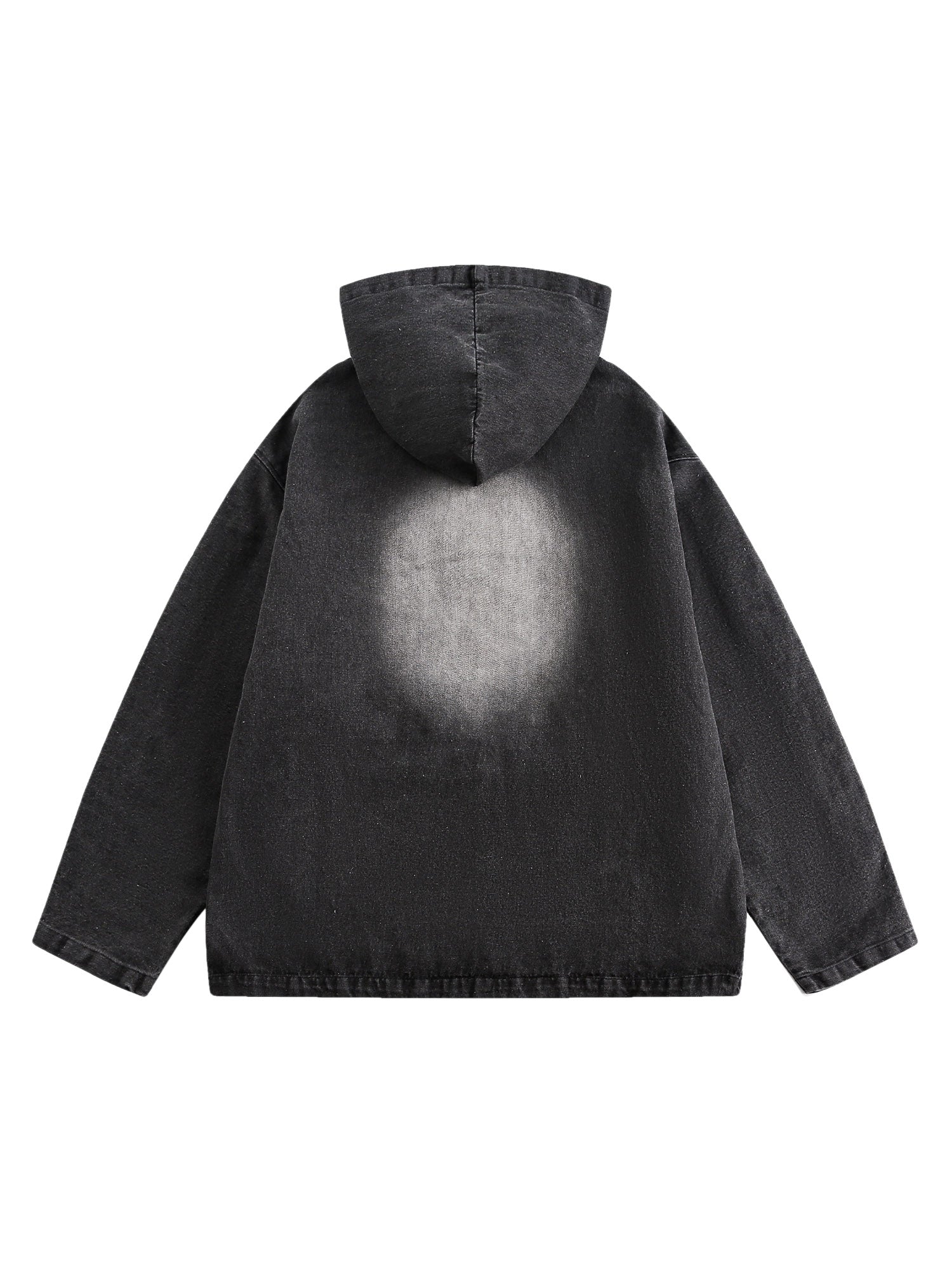 BLACK DENIM HOODIE WITH 03 GRAPHIC LONG SLEEVE HALF PLACKET DESIGN