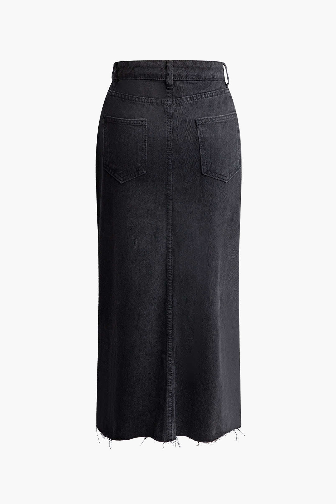 BLACK DENIM MIDI SKIRT WITH ASYMMETRICAL CLOSURE FOR SPECIAL OCCASION DENIM