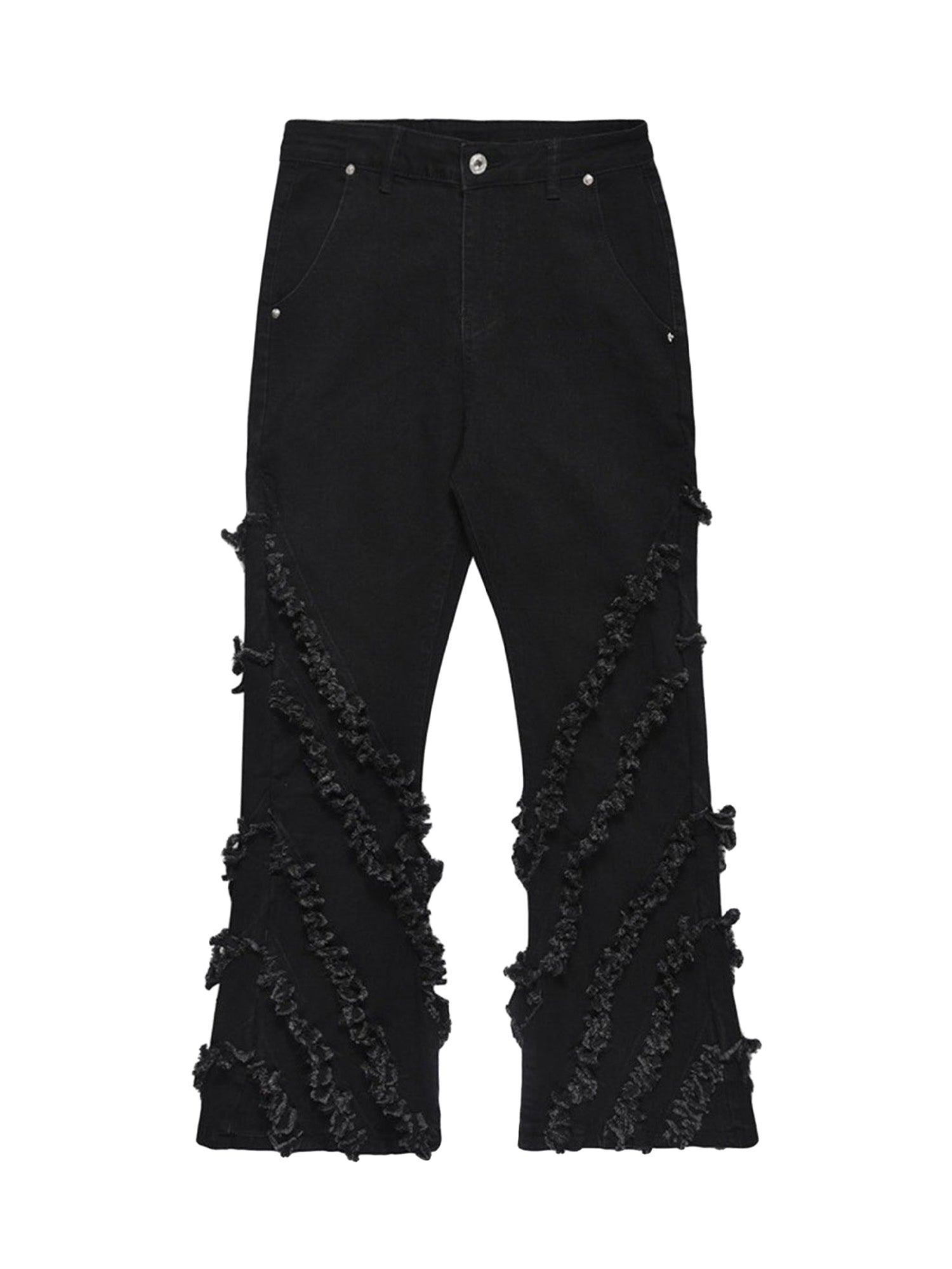 BLACK DENIM PANTS WITH SHREDDED DETAILING TRENDY COTTON BLEND