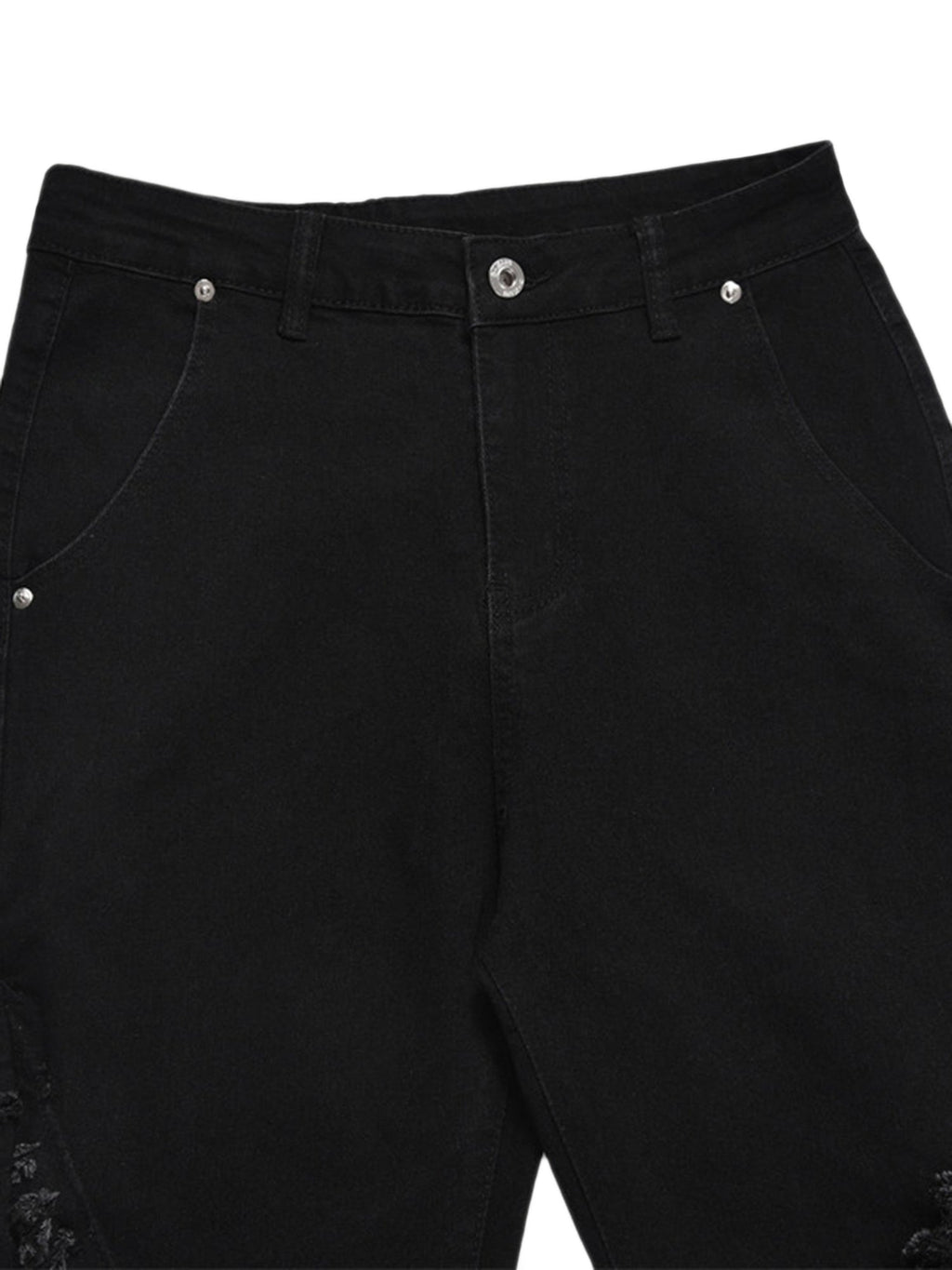 BLACK DENIM PANTS WITH SHREDDED DETAILING TRENDY COTTON BLEND