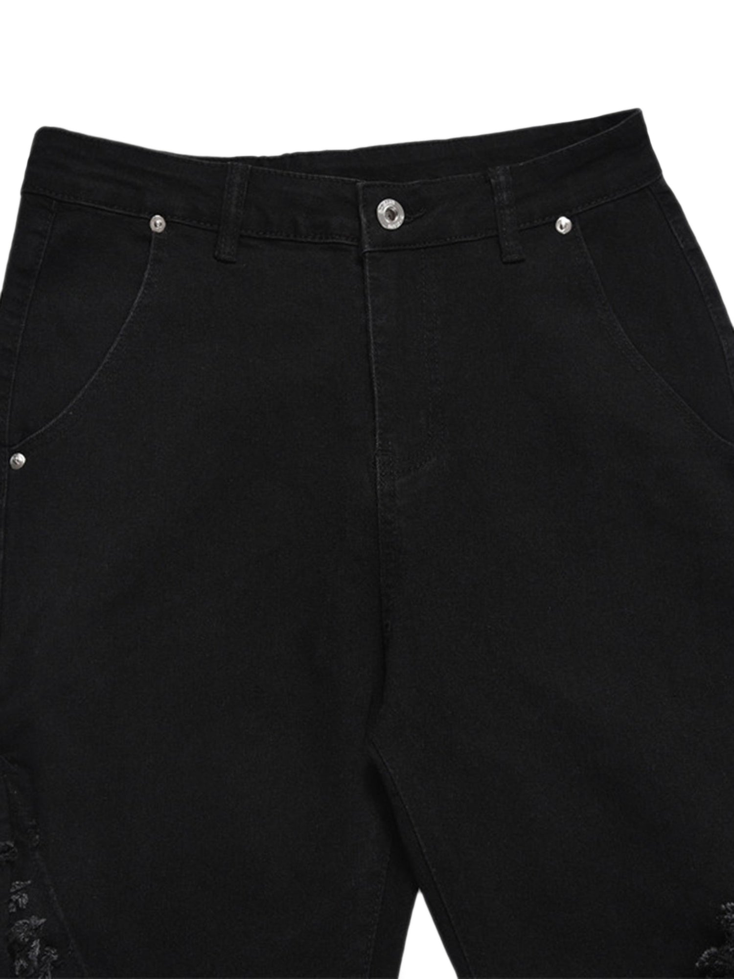 BLACK DENIM PANTS WITH SHREDDED DETAILING TRENDY COTTON BLEND