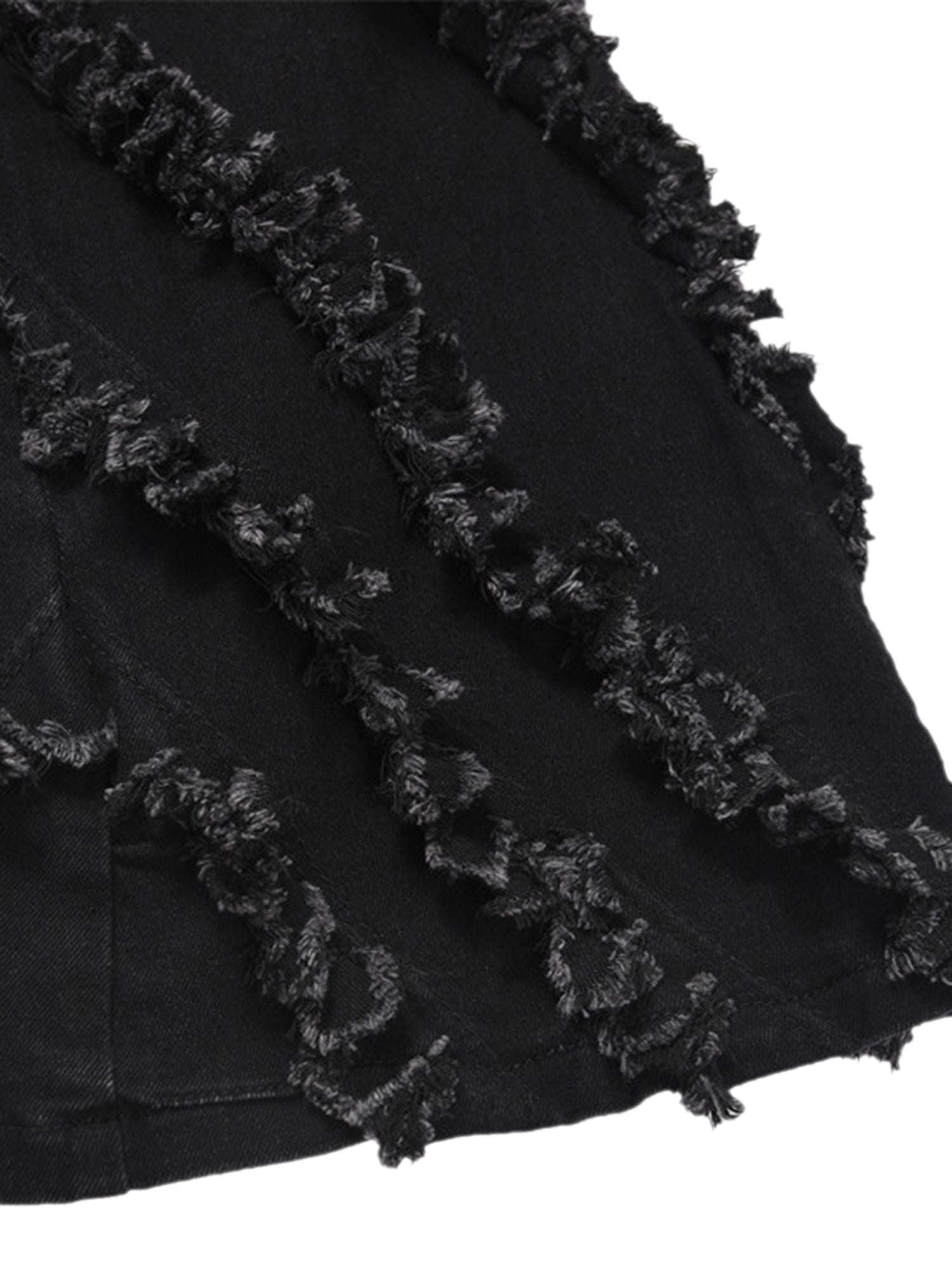 BLACK DENIM PANTS WITH SHREDDED DETAILING TRENDY COTTON BLEND