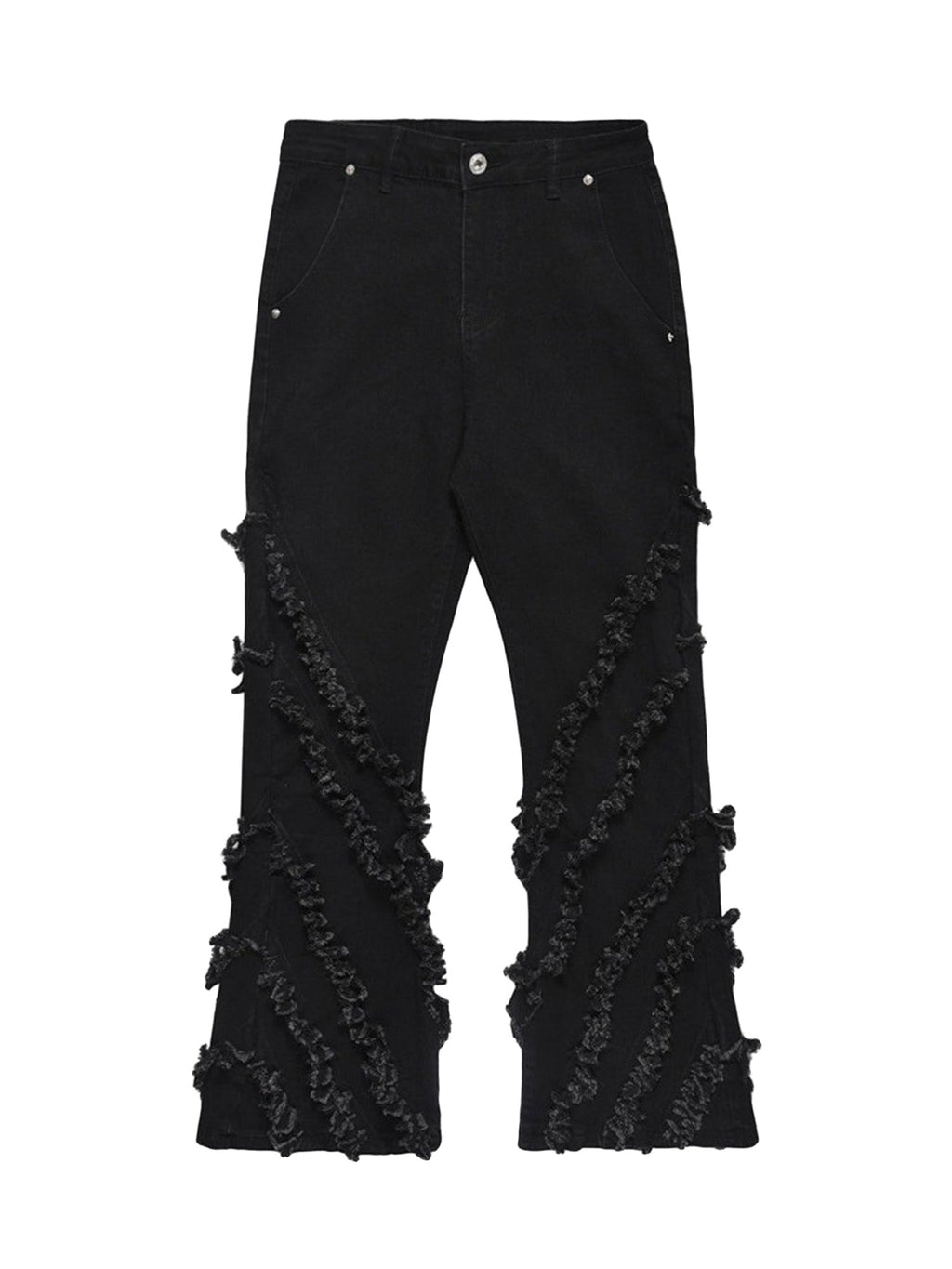 BLACK DENIM PANTS WITH SHREDDED DETAILING TRENDY COTTON BLEND
