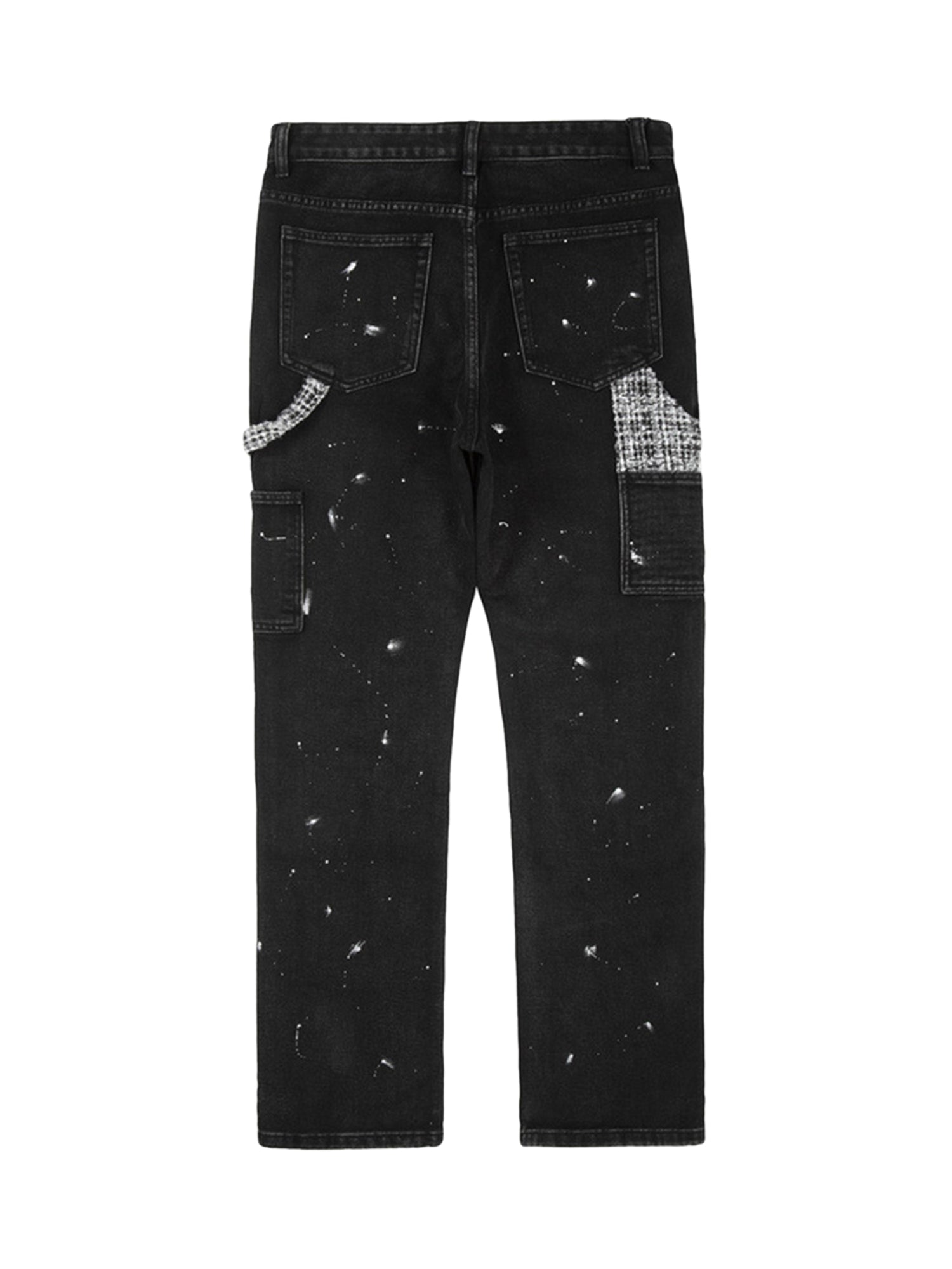 BLACK DENIM PATCHWORK JEANS WITH INKED DETAILS