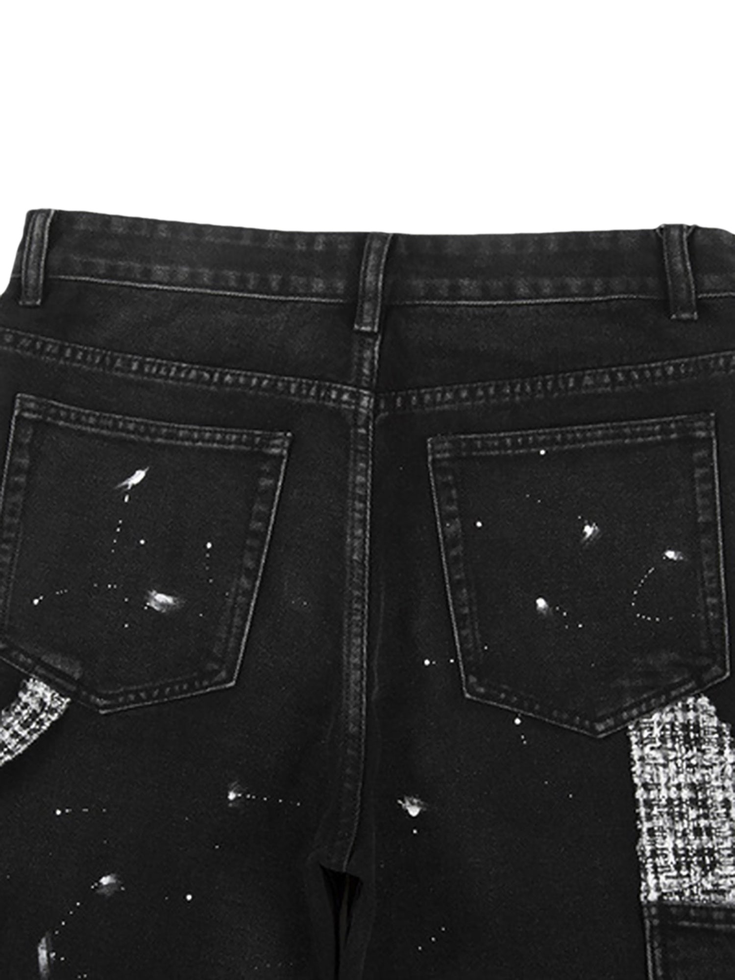 BLACK DENIM PATCHWORK JEANS WITH INKED DETAILS