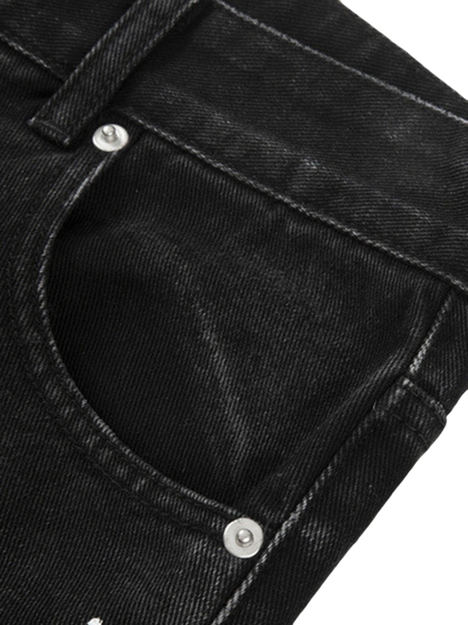 BLACK DENIM PATCHWORK JEANS WITH INKED DETAILS