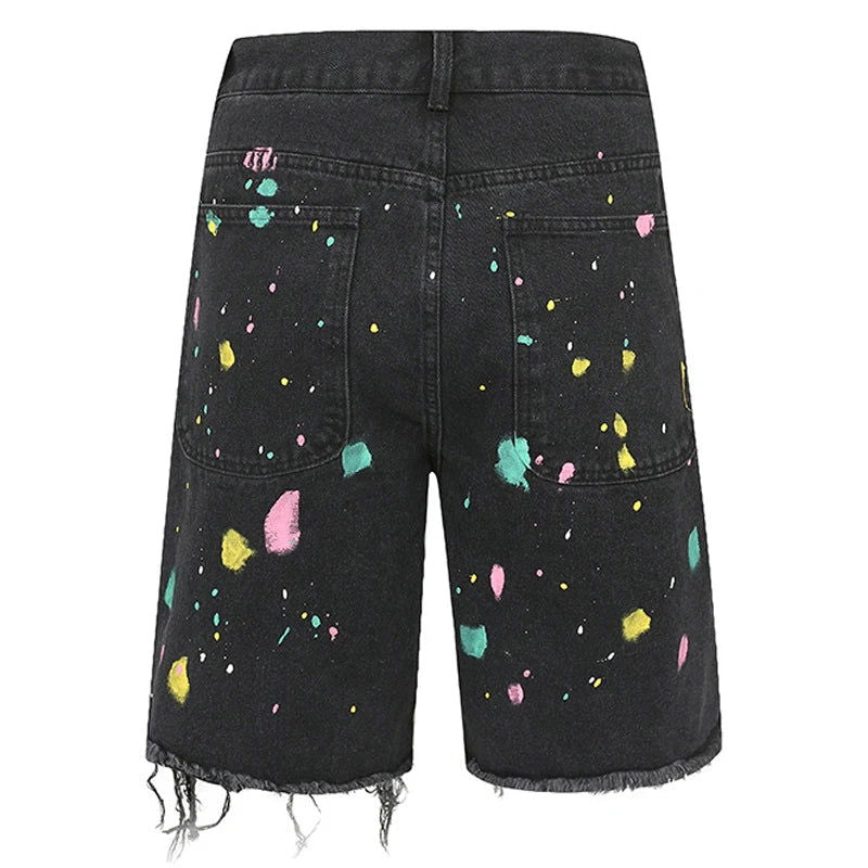 BLACK DENIM SHORTS WITH CROCHET PATCHES - STYLISH PATCH JORTS