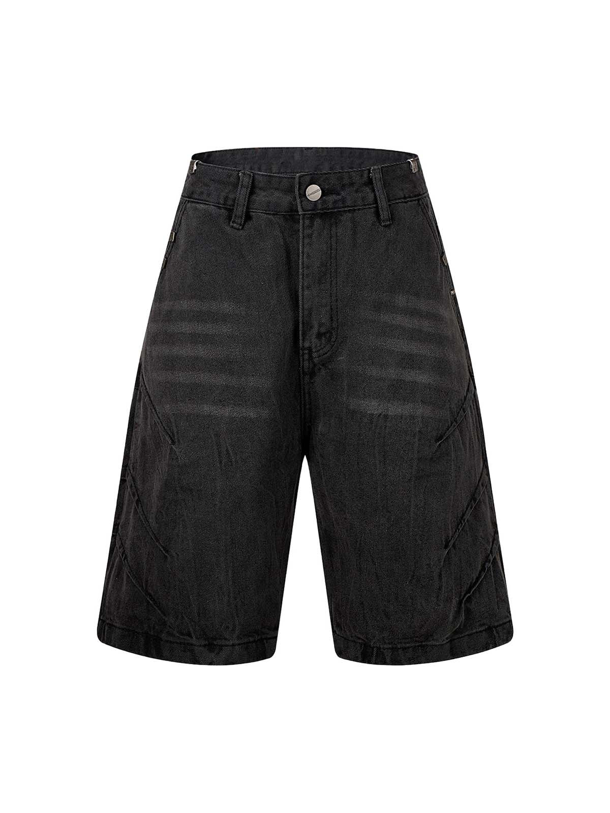 BLACK DENIM SHORTS WITH MID WAIST AND STRAIGHT LEG DESIGN