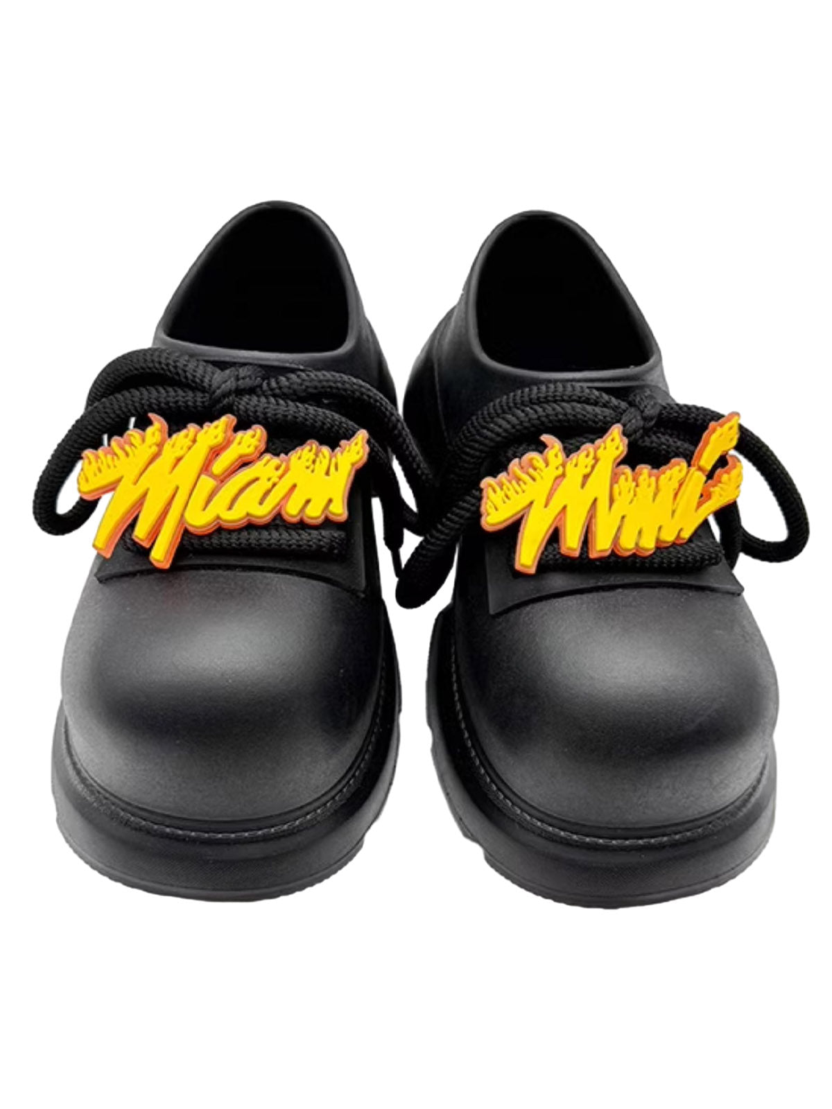 BLACK DERBY PLATFORM SHOES WITH YELLOW ACCENTS - PLATFORM SHOES