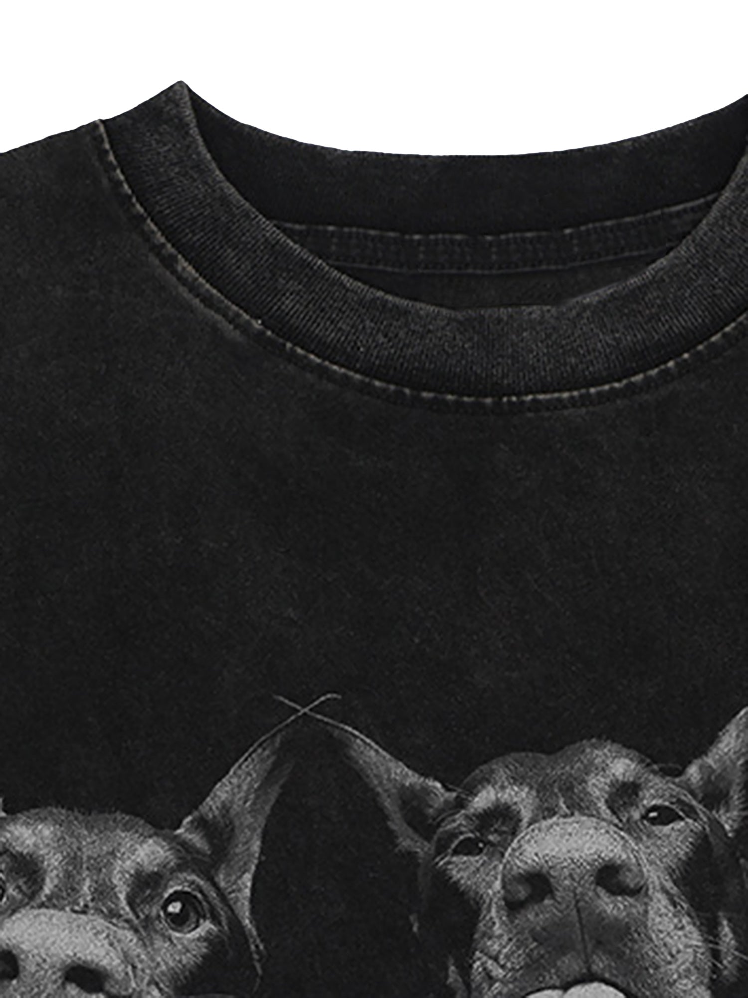 BLACK DOG HEAD SHORT SLEEVE T-SHIRT WITH ROUND COLLAR