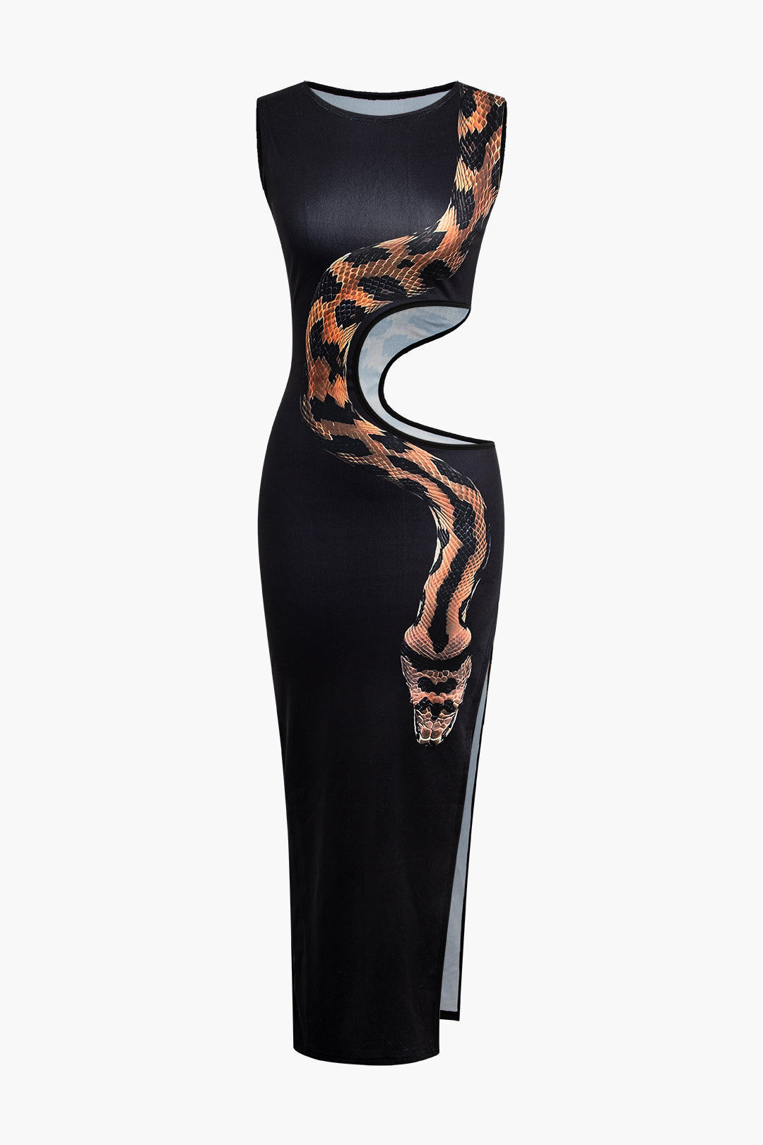 BLACK DRESS WITH SNAKE PRINT AND SIDE CUTOUT FOR SPECIAL OCCASION
