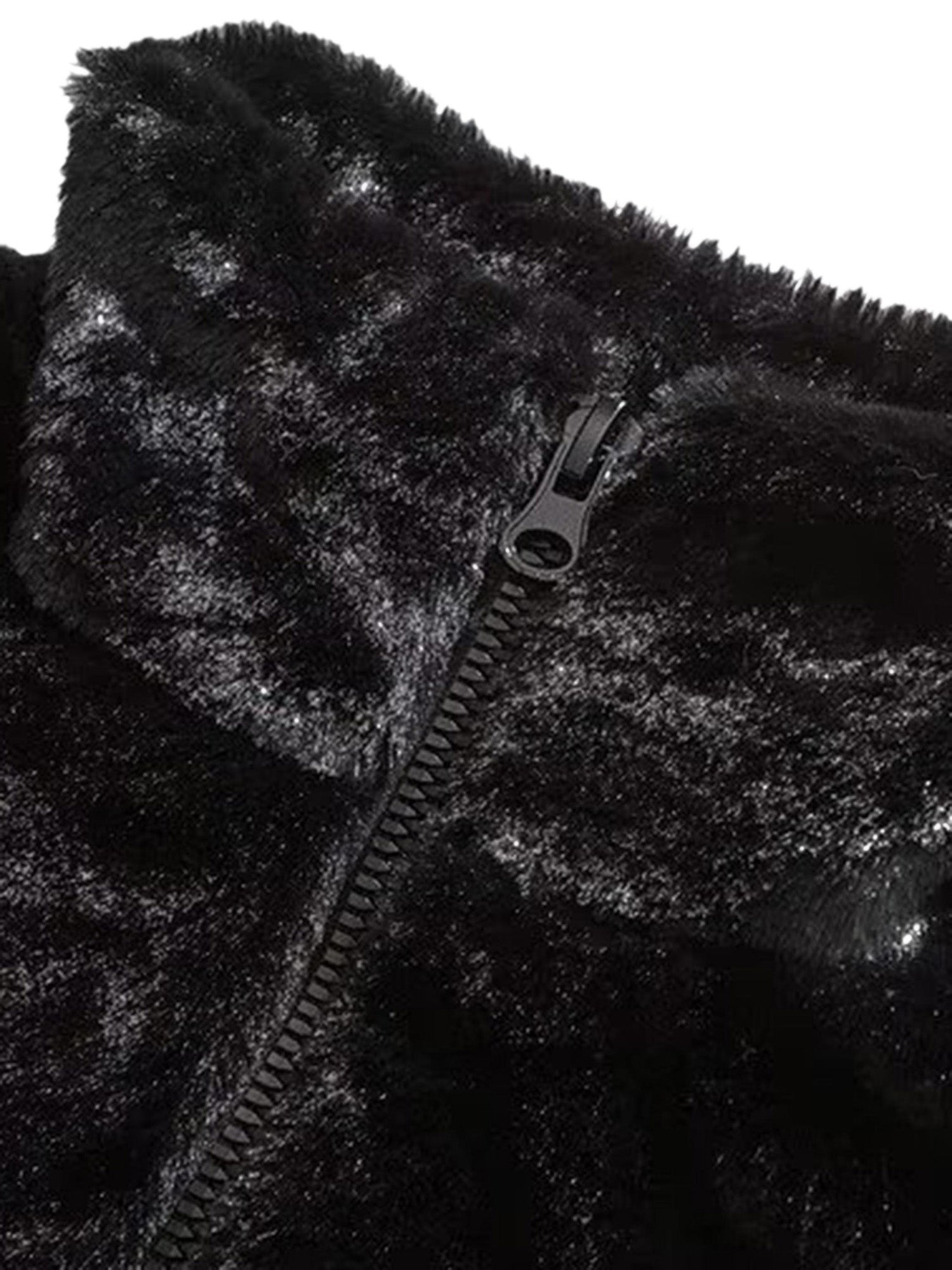 BLACK FAUX FUR JACKET WITH LONG SLEEVE AND STAND COLLAR