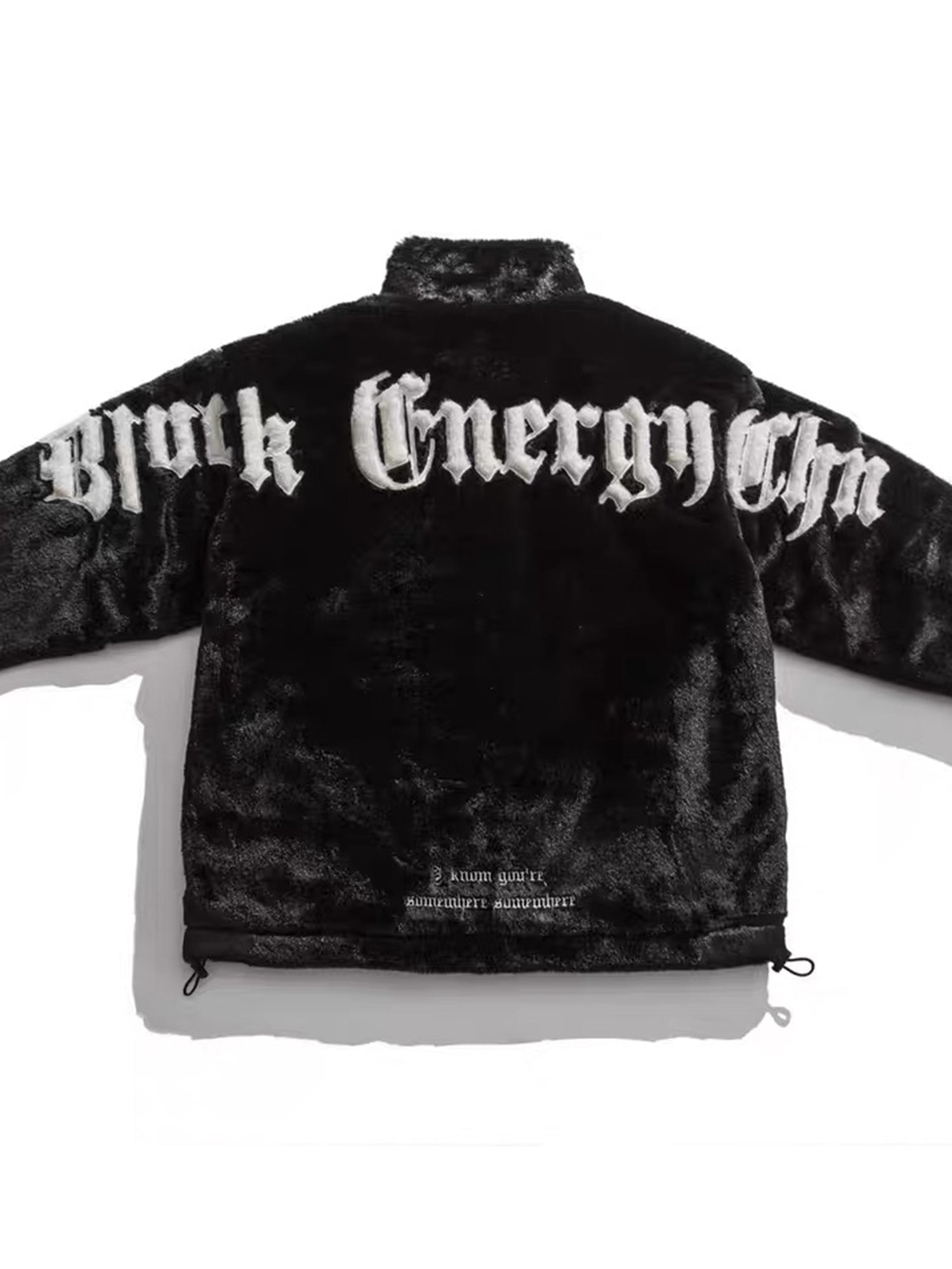 BLACK FAUX FUR JACKET WITH LONG SLEEVE AND STAND COLLAR