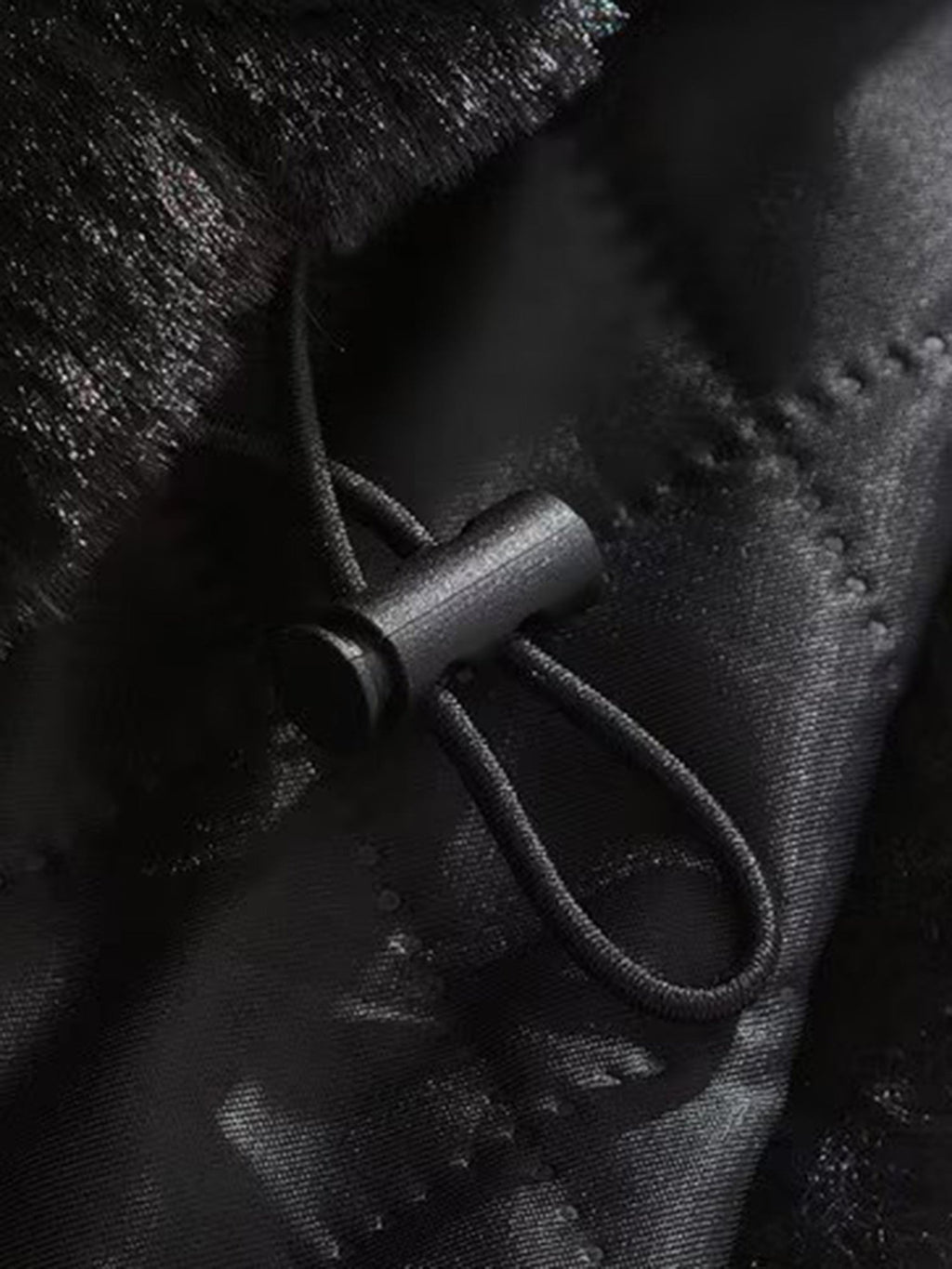 BLACK FAUX FUR JACKET WITH LONG SLEEVE AND STAND COLLAR