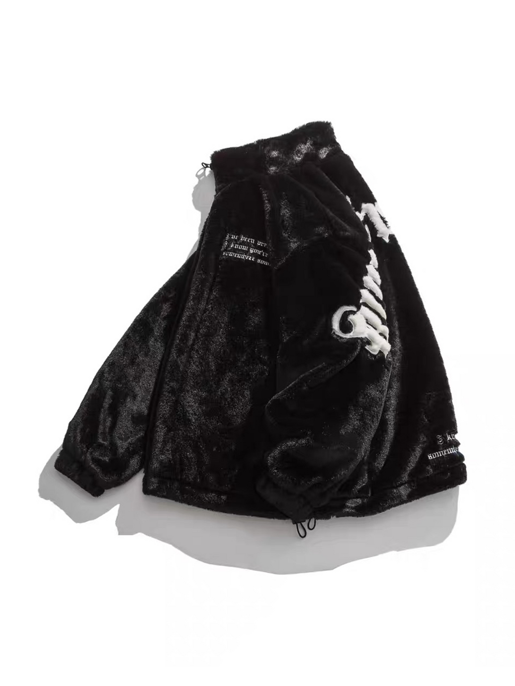 BLACK FAUX FUR JACKET WITH LONG SLEEVE AND STAND COLLAR