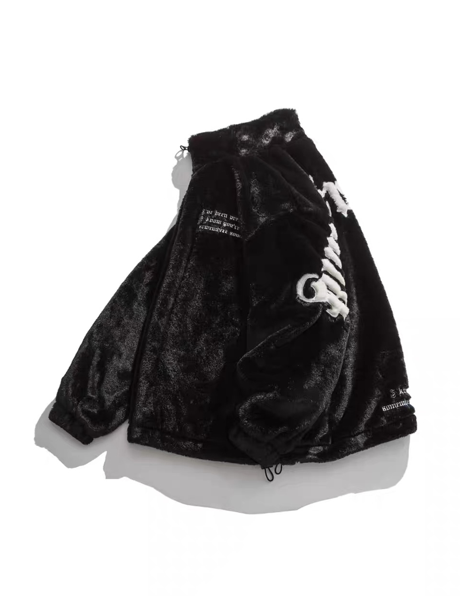 BLACK FAUX FUR JACKET WITH LONG SLEEVE AND STAND COLLAR