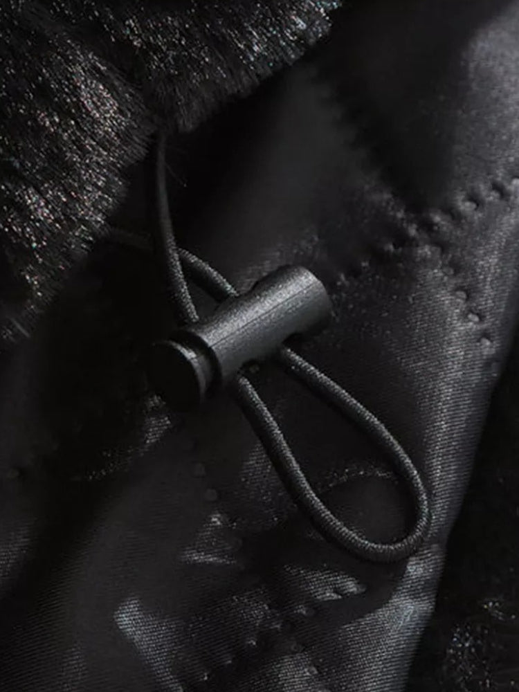 BLACK FAUX FUR JACKET WITH WHITE ACCENTS STREET LETTER FLEECE