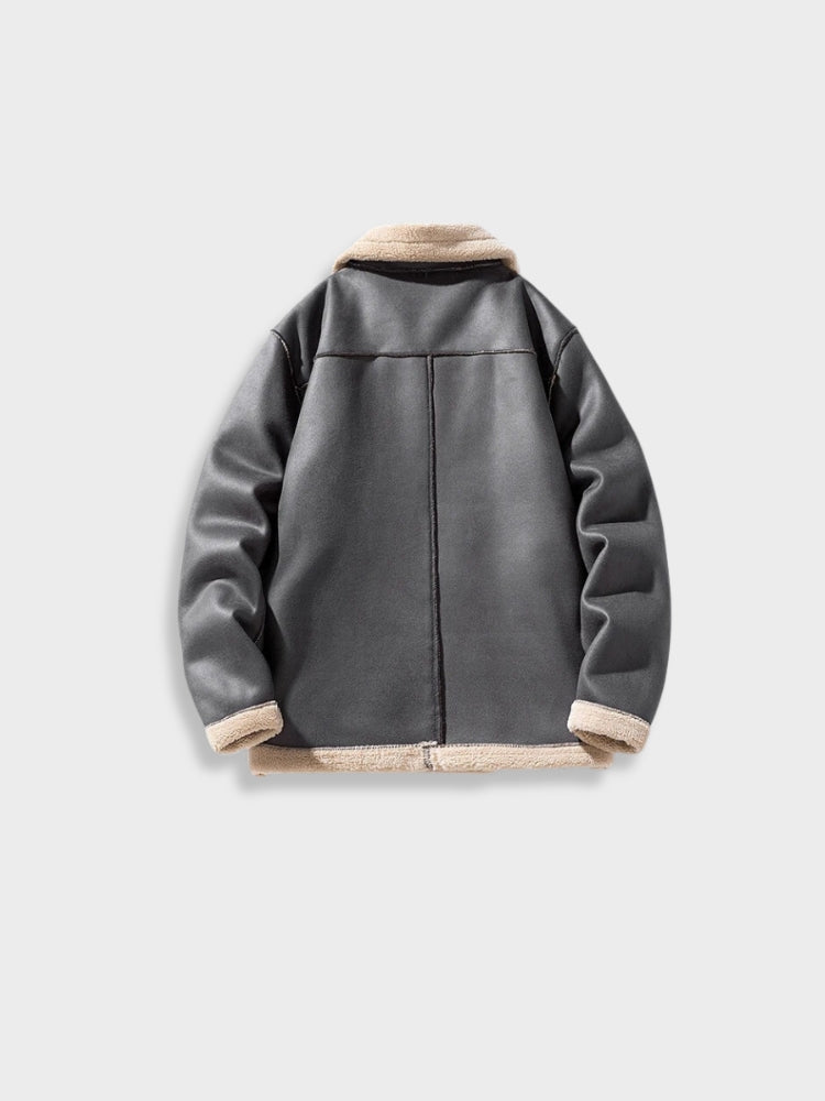 BLACK FAUX LEATHER SHEARLING JACKET - STYLISH LEATHER WINTER JACKET