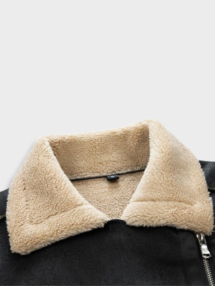 BLACK FAUX LEATHER SHEARLING JACKET - STYLISH LEATHER WINTER JACKET