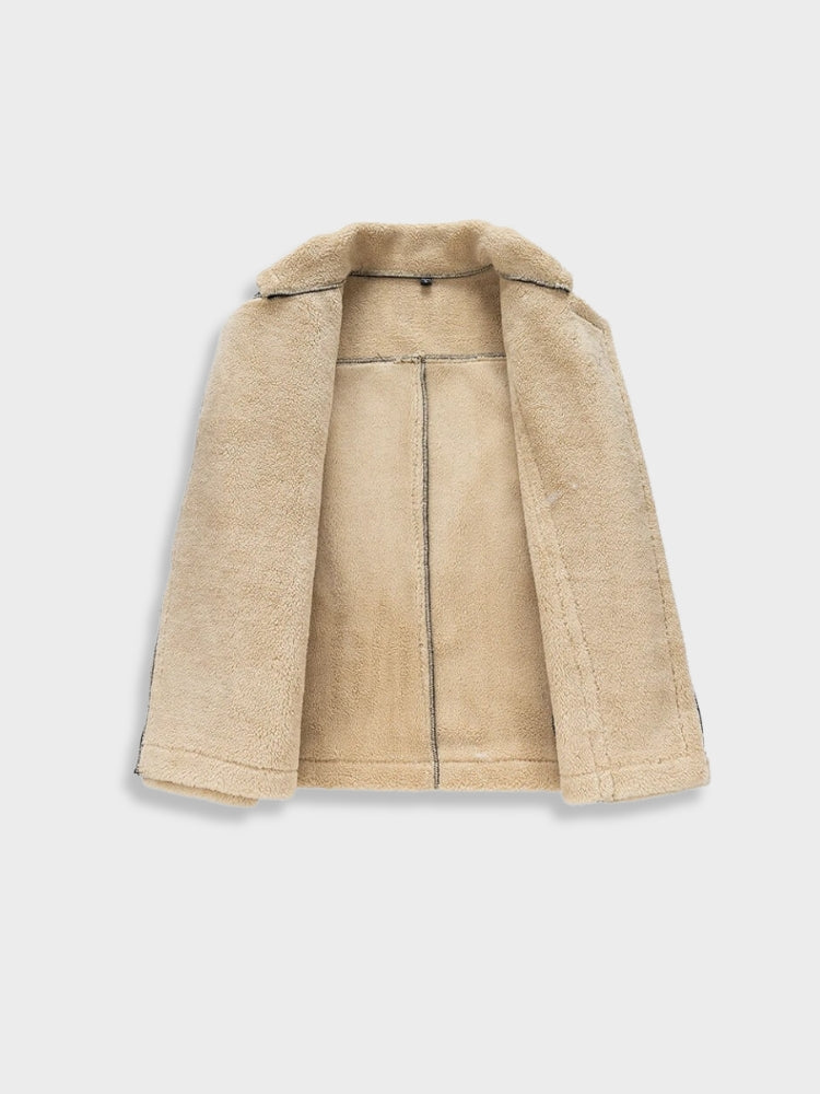 BLACK FAUX LEATHER SHEARLING JACKET - STYLISH LEATHER WINTER JACKET