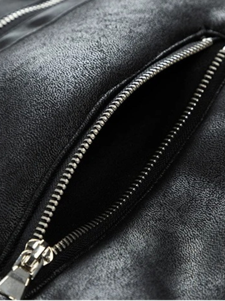 BLACK FAUX LEATHER SHEARLING JACKET - STYLISH LEATHER WINTER JACKET