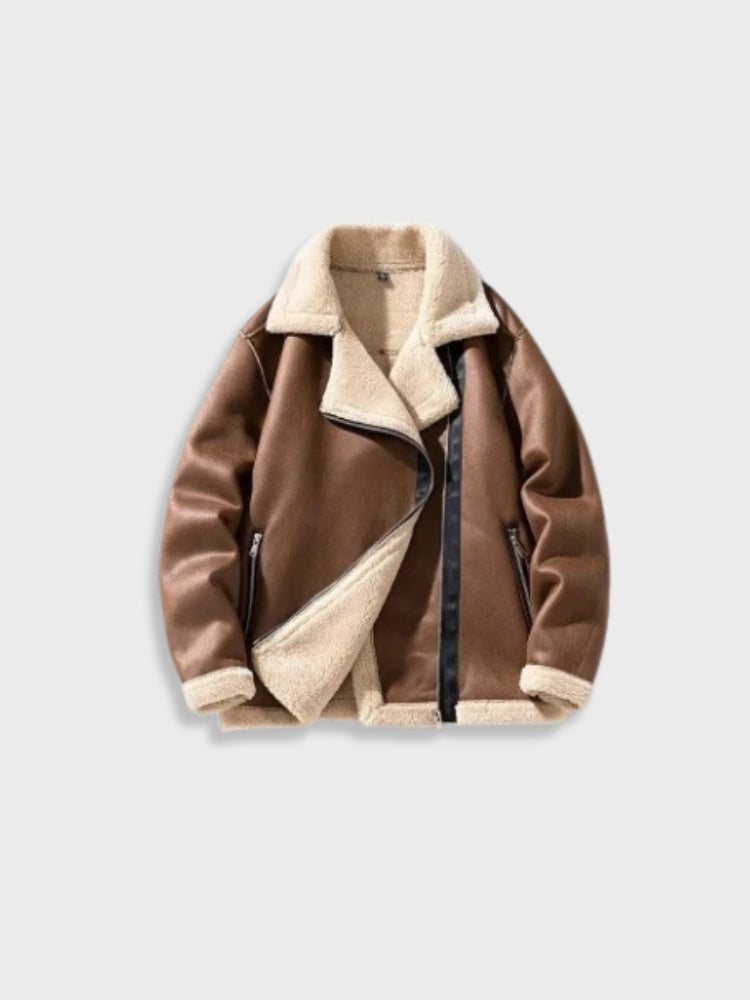 BLACK FAUX LEATHER SHEARLING JACKET - STYLISH LEATHER WINTER JACKET