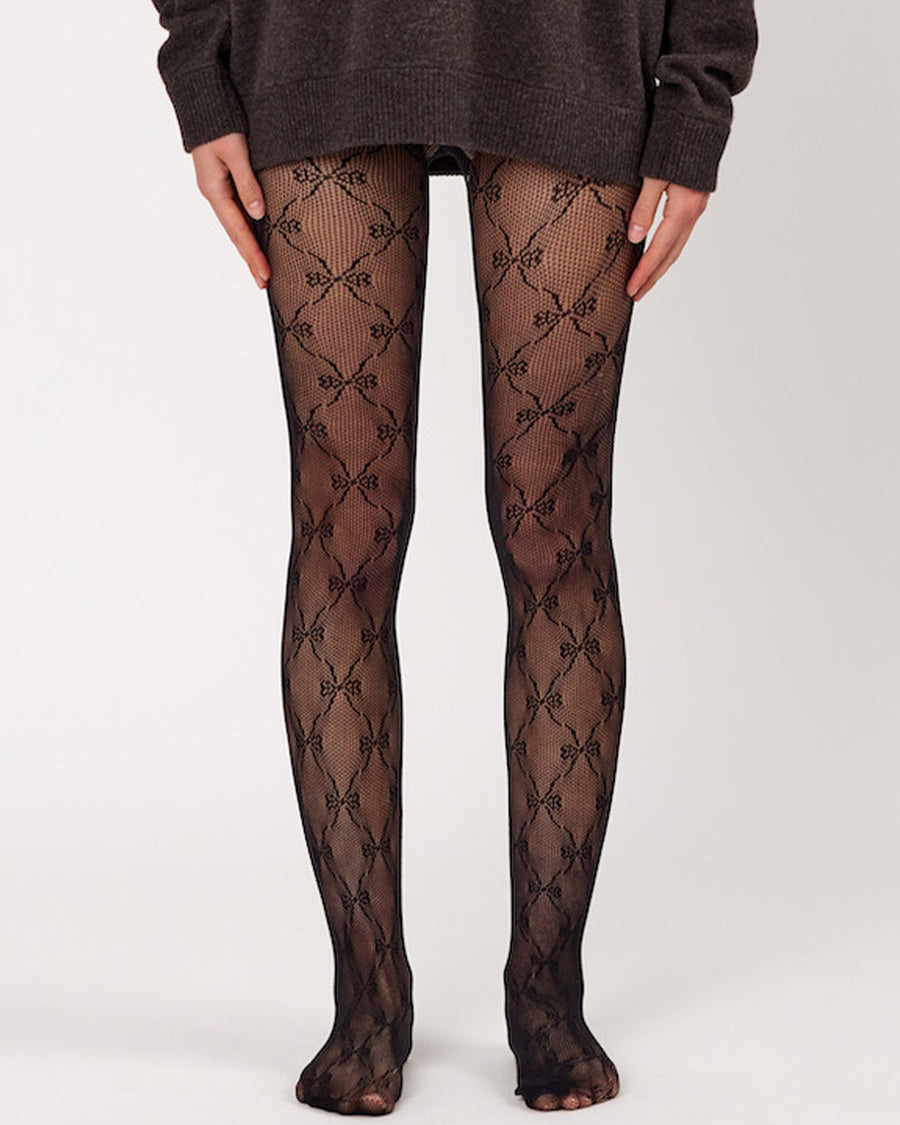 BLACK FISHNET TIGHTS WITH BOW PATTERN
