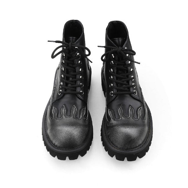 BLACK FLAME-DECORATED COMBAT BOOTS