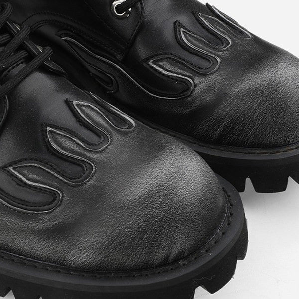 BLACK FLAME-DECORATED COMBAT BOOTS