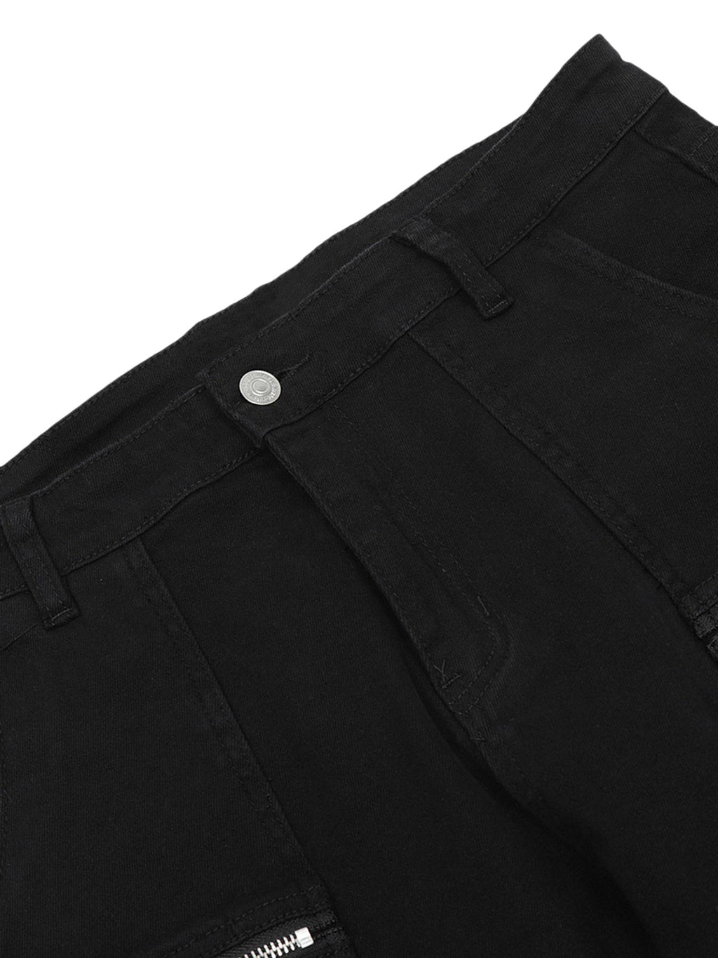 BLACK FLARED CARGO PANTS WITH ZIPPER DETAILS DURABLE COTTON CASUAL