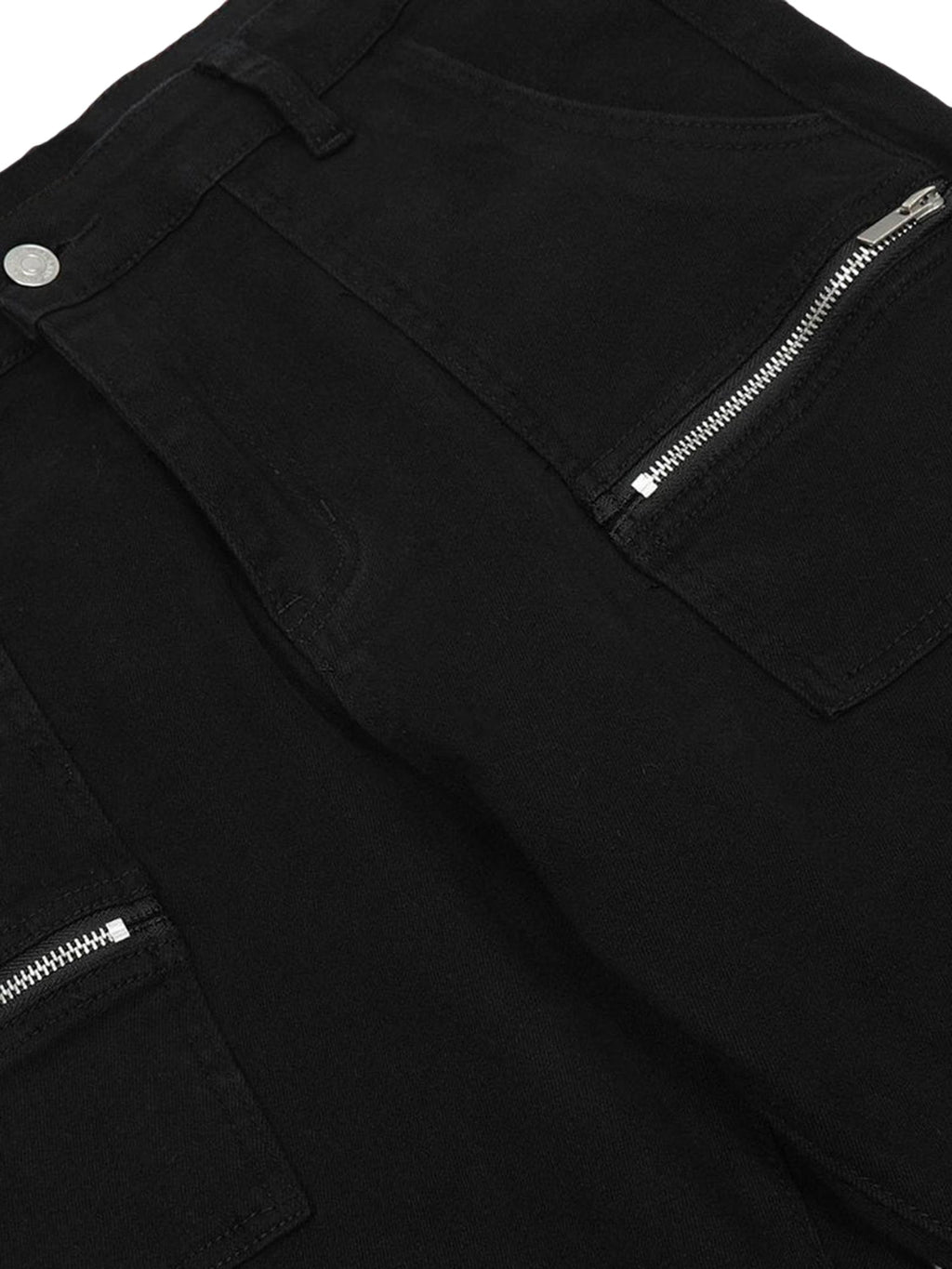 BLACK FLARED CARGO PANTS WITH ZIPPER DETAILS DURABLE COTTON CASUAL