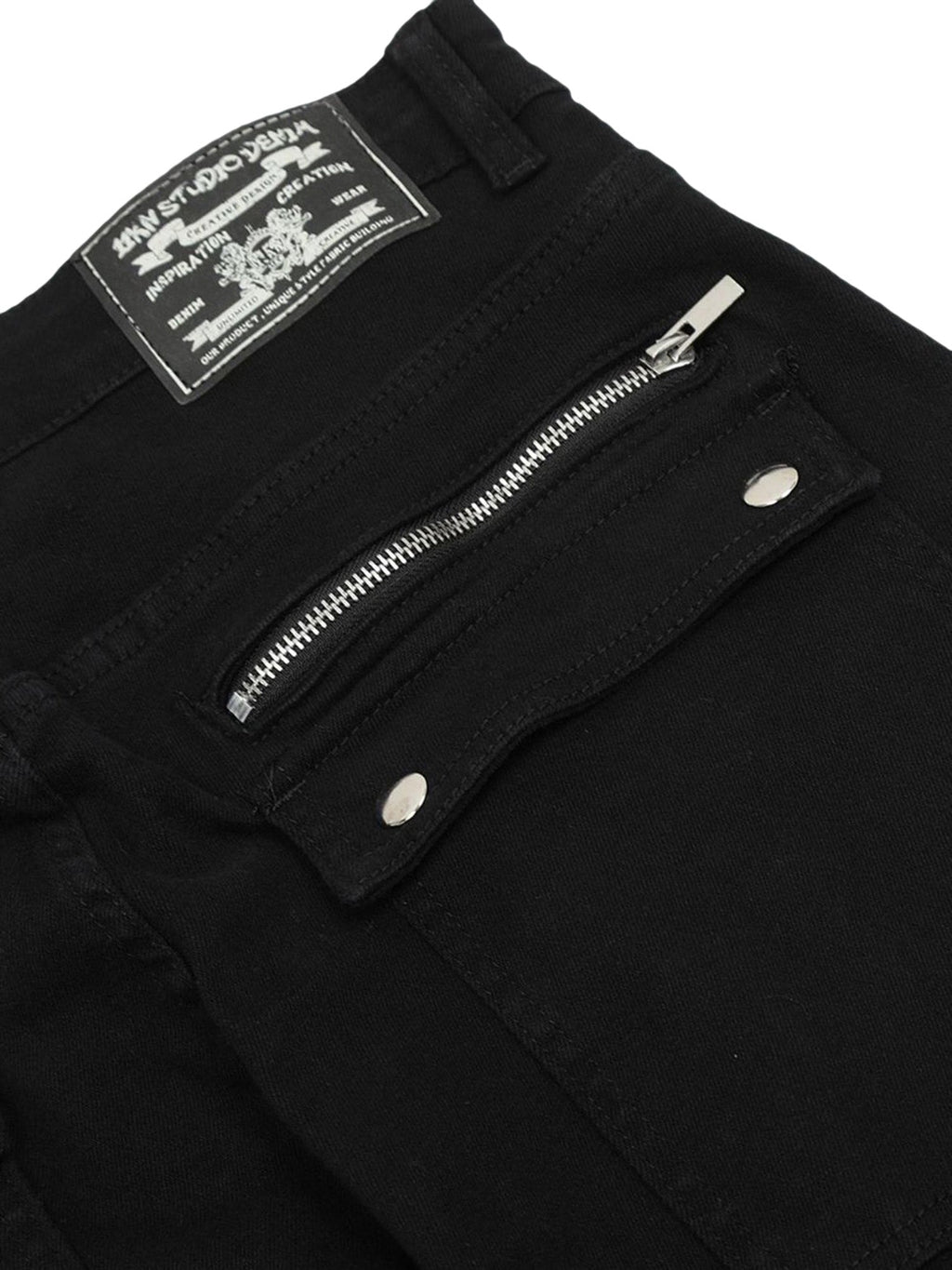 BLACK FLARED CARGO PANTS WITH ZIPPER DETAILS DURABLE COTTON CASUAL