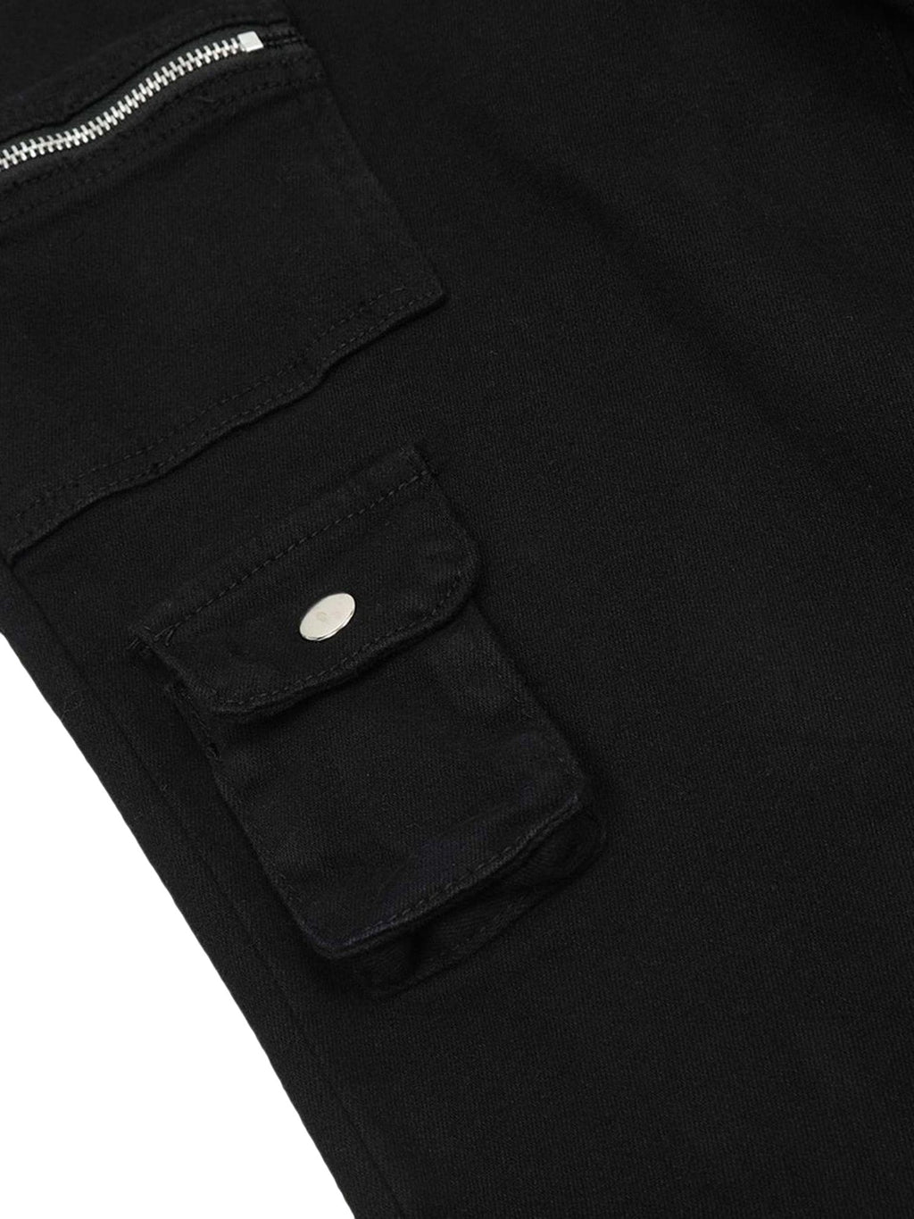 BLACK FLARED CARGO PANTS WITH ZIPPER DETAILS DURABLE COTTON CASUAL