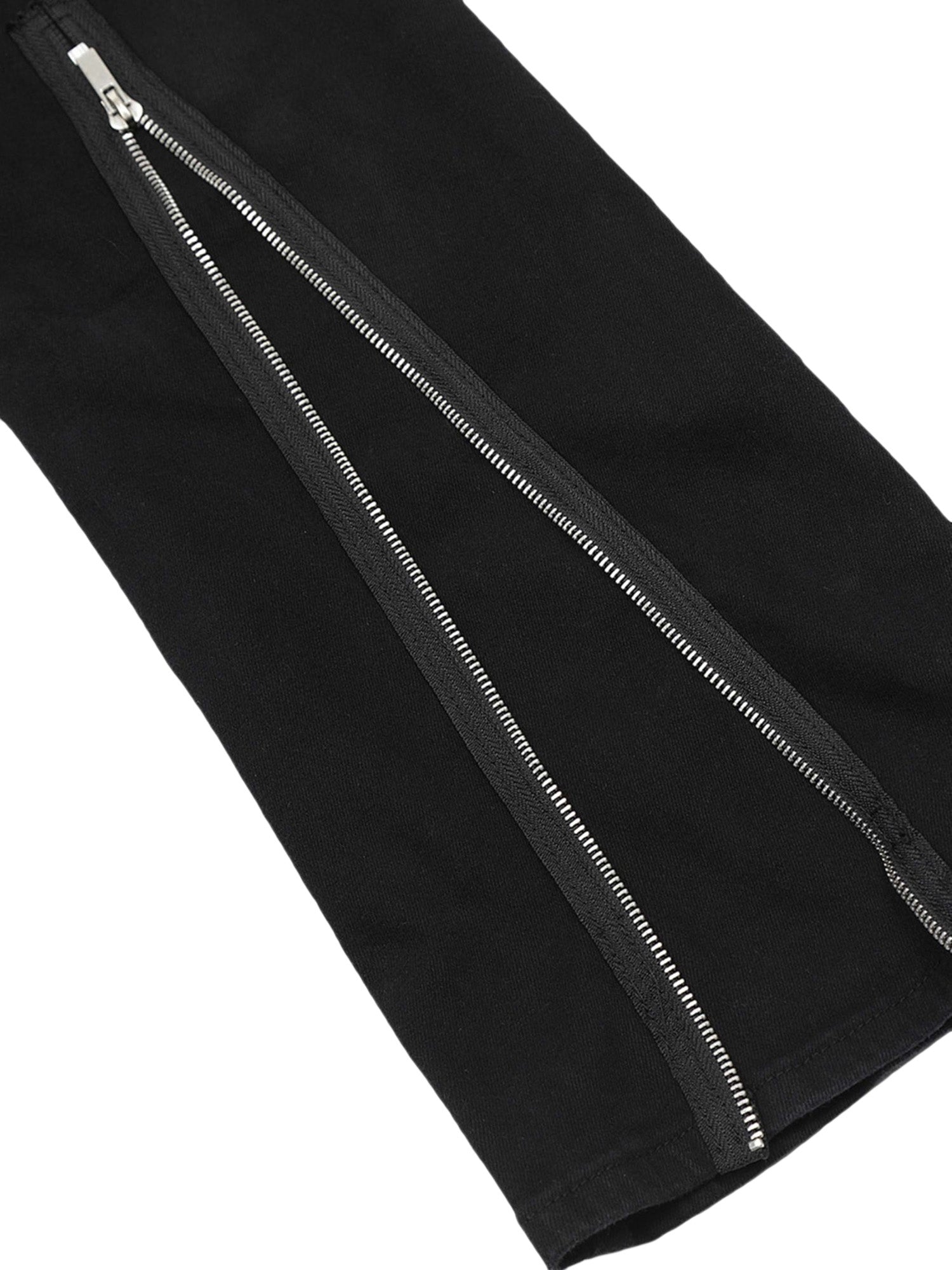 BLACK FLARED CARGO PANTS WITH ZIPPER DETAILS DURABLE COTTON CASUAL