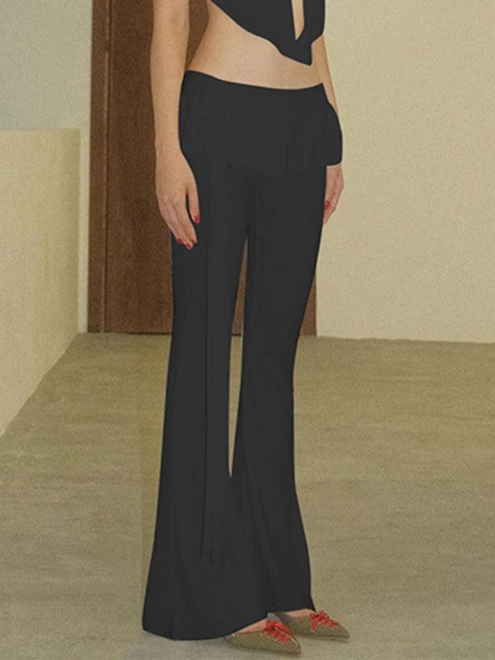 BLACK FLARED PANTS WITH TIE - SLIM FIT STREET STYLE