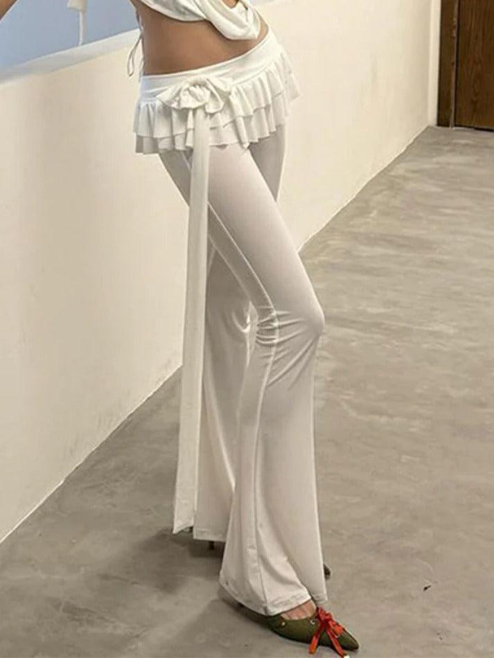 BLACK FLARED PANTS WITH TIE - SLIM FIT STREET STYLE