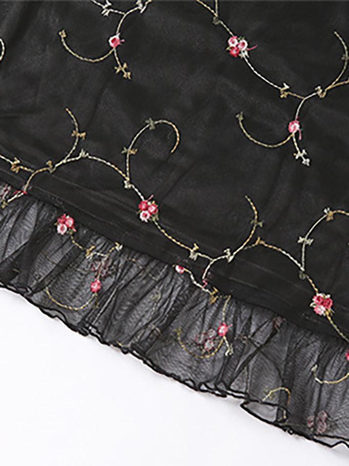 BLACK FLORAL MINI DRESS WITH RUFFLE HEM IN SLIM FIT