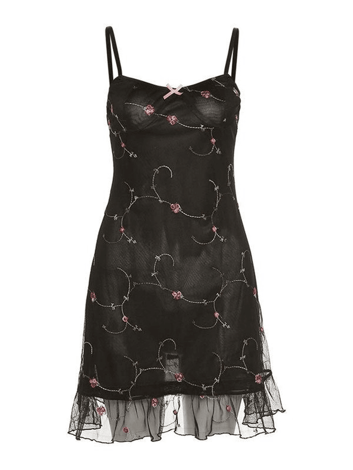 BLACK FLORAL MINI DRESS WITH RUFFLE HEM IN SLIM FIT