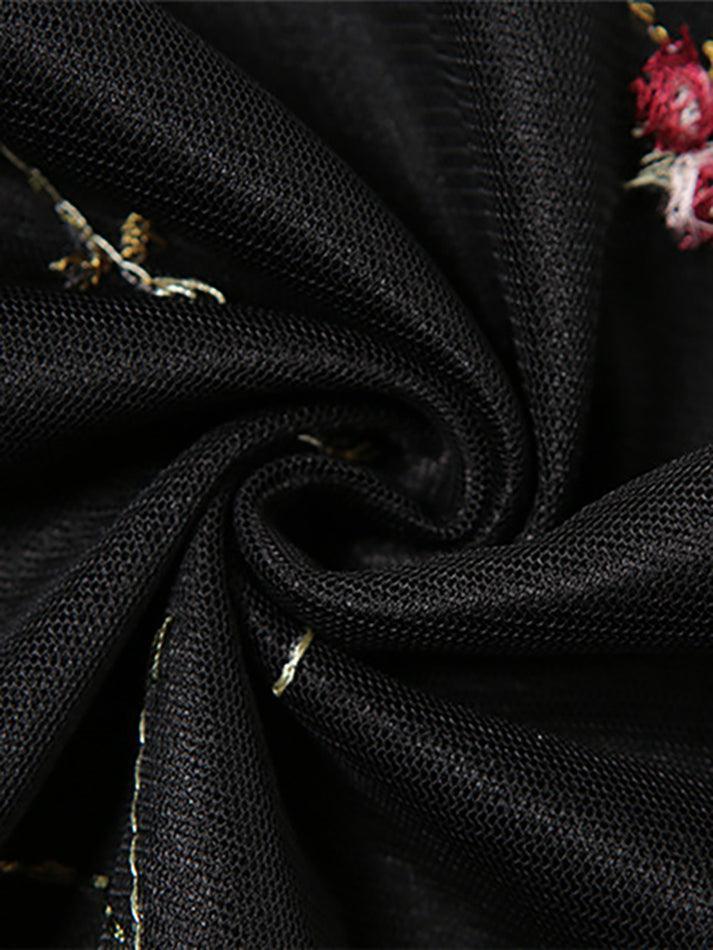 BLACK FLORAL MINI DRESS WITH RUFFLE HEM IN SLIM FIT